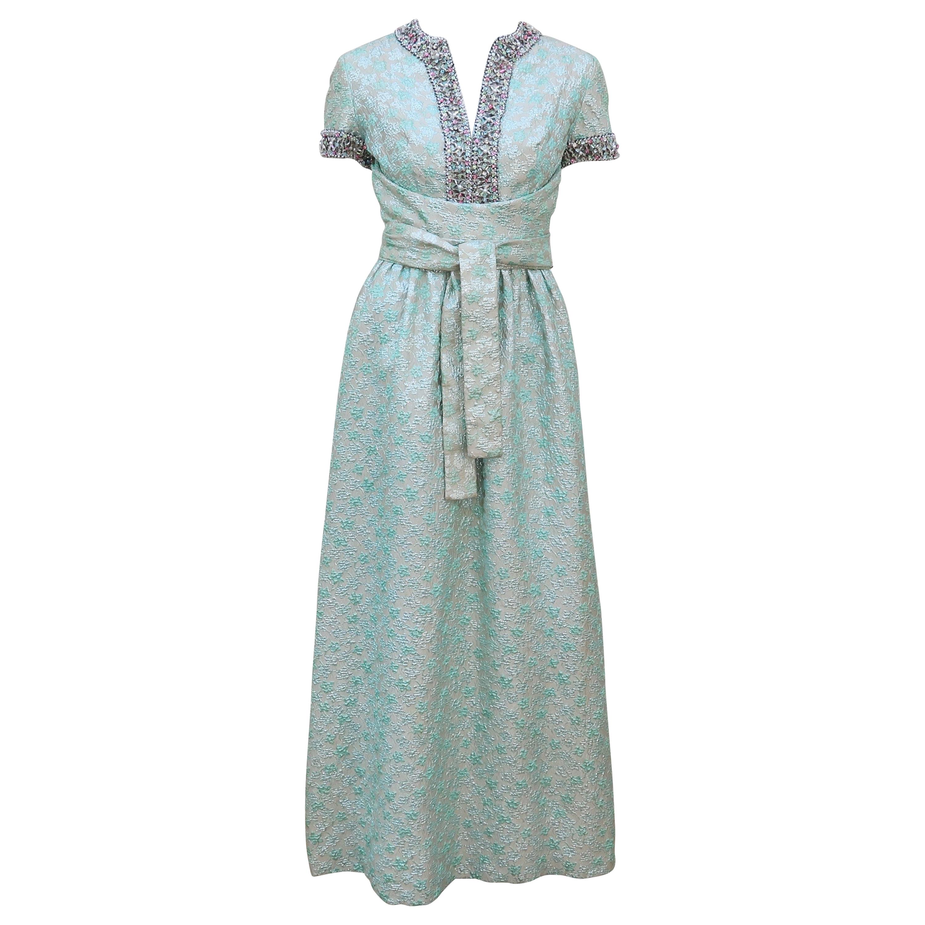 1960's Oscar de La Renta Beaded Brocade Evening Dress