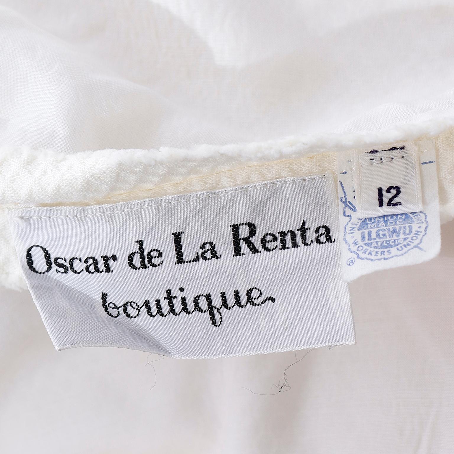 1960s Oscar de la Renta Beaded Off White Pique Cotton Mini Dress W Red Beadwork For Sale 8