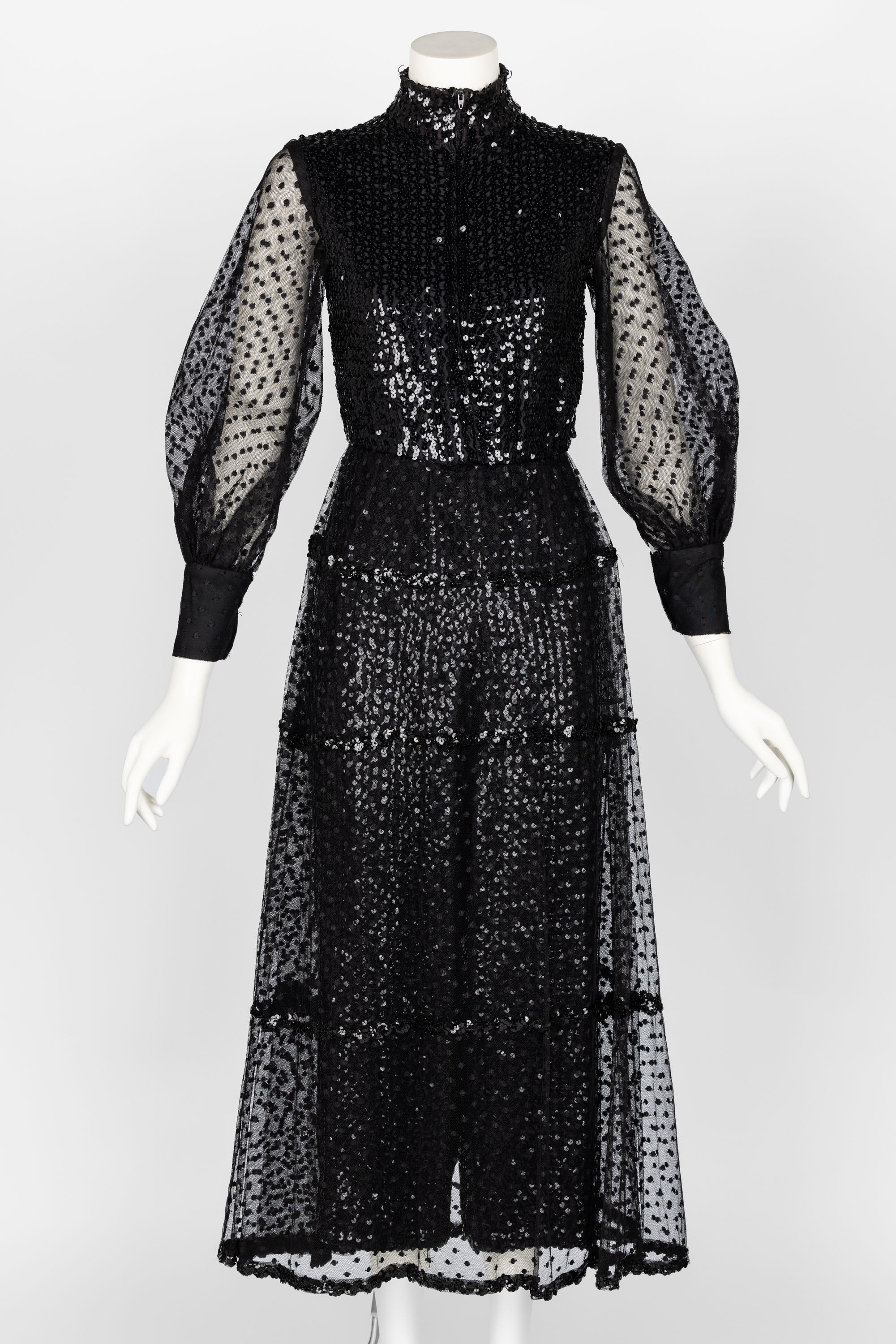 1960s Oscar De La Renta Black Sequin Jumpsuit In Excellent Condition For Sale In Boca Raton, FL