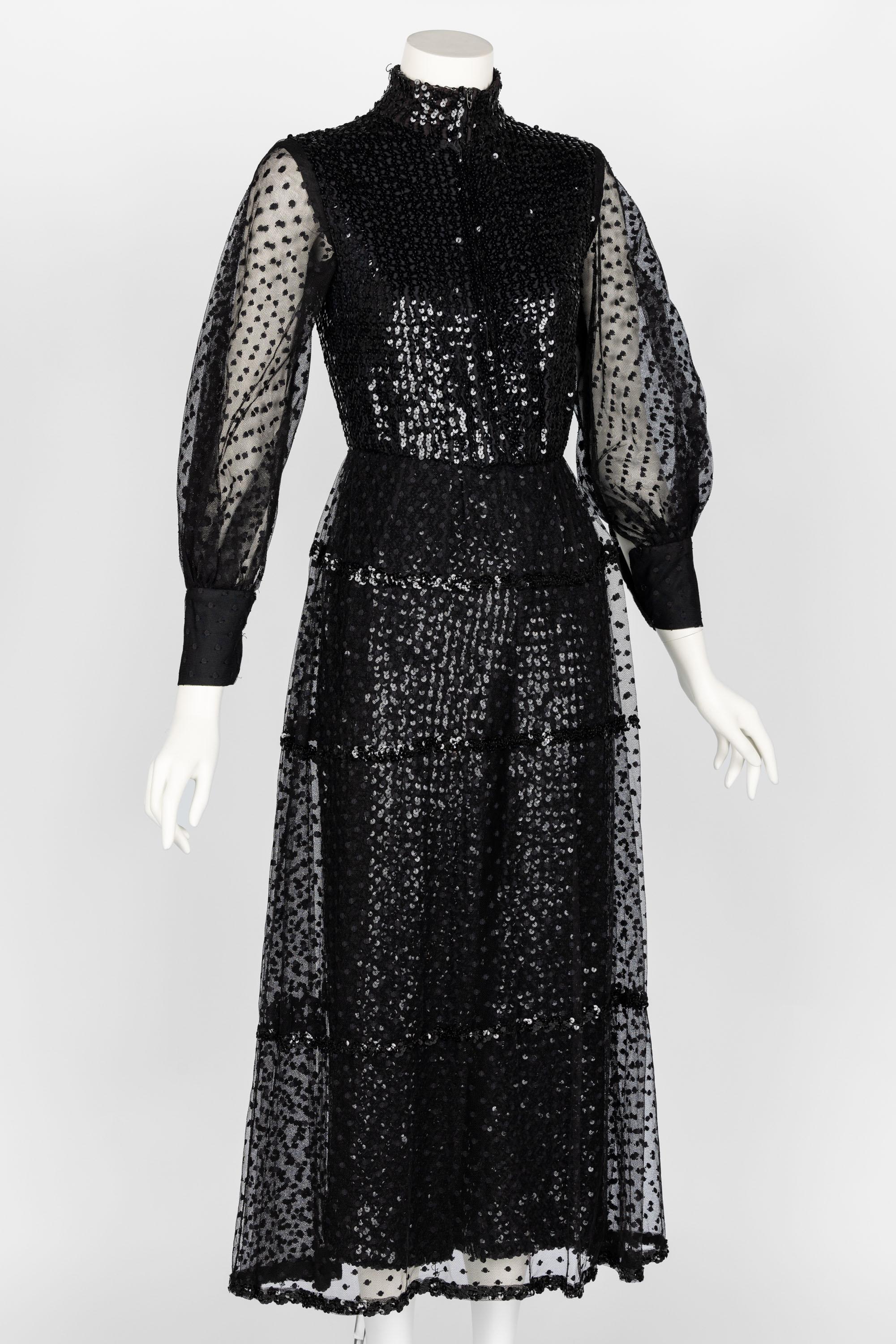 Women's 1960s Oscar De La Renta Black Sequin Jumpsuit For Sale