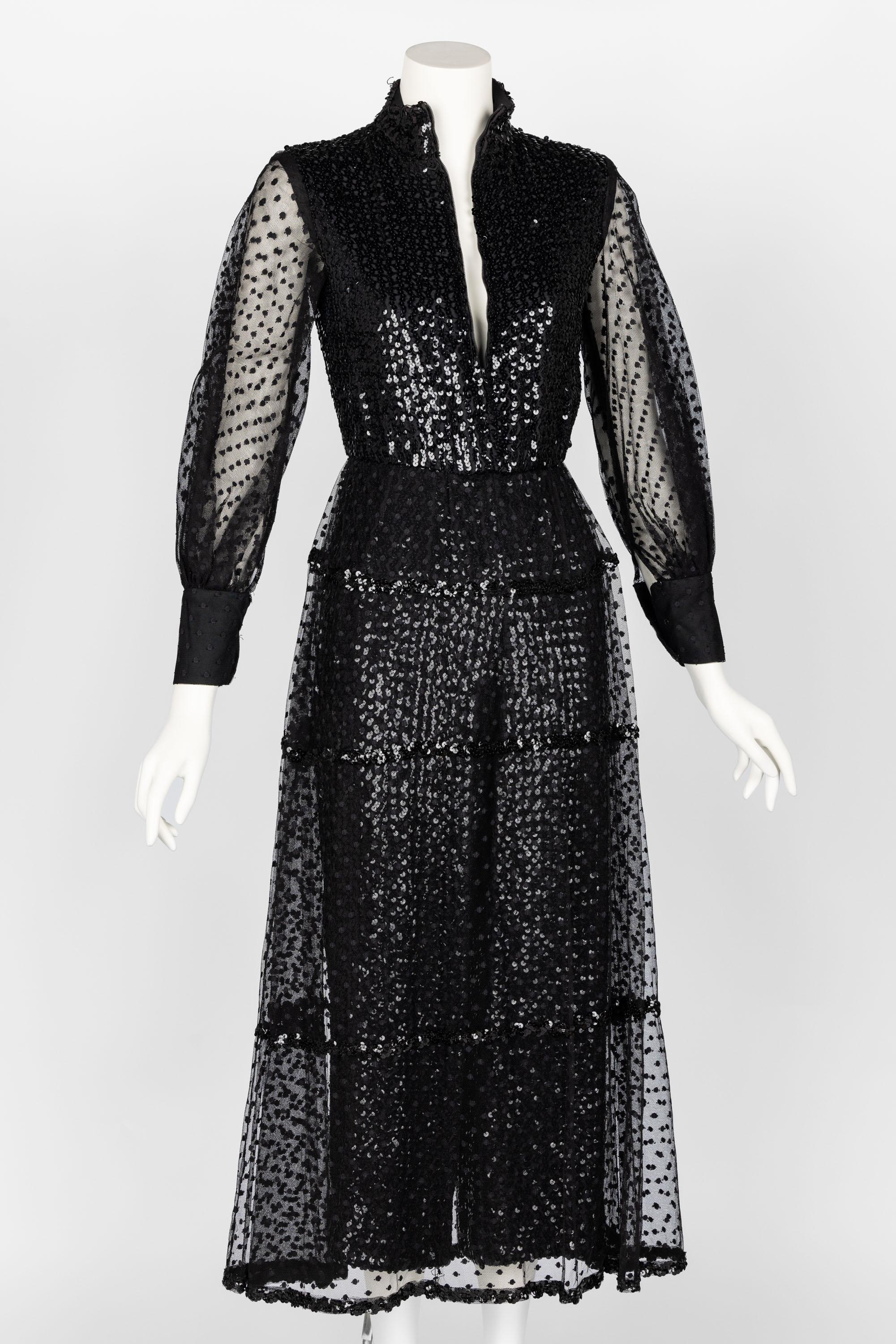 1960s Oscar De La Renta Black Sequin Jumpsuit For Sale 1
