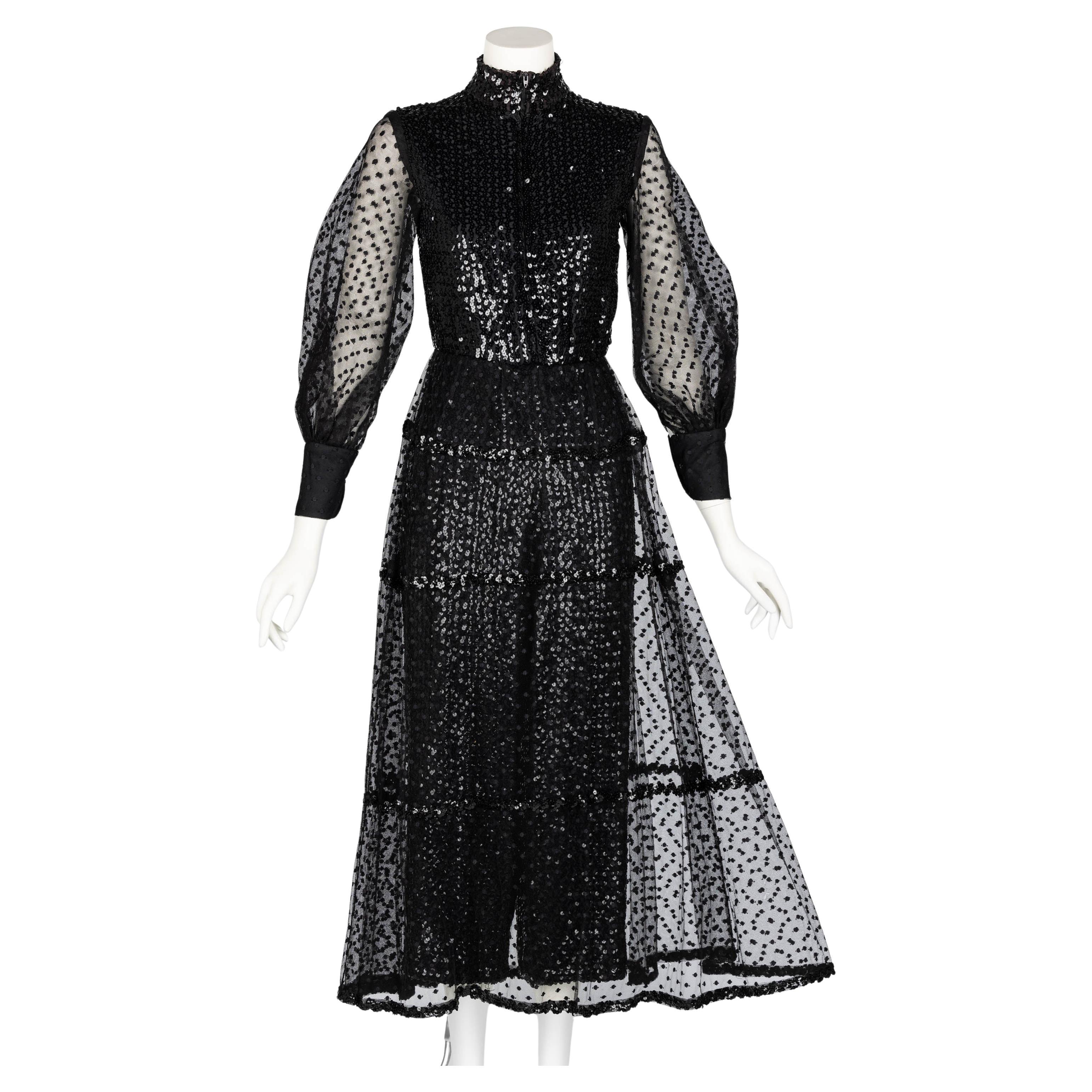 1960s Oscar De La Renta Black Sequin Jumpsuit For Sale