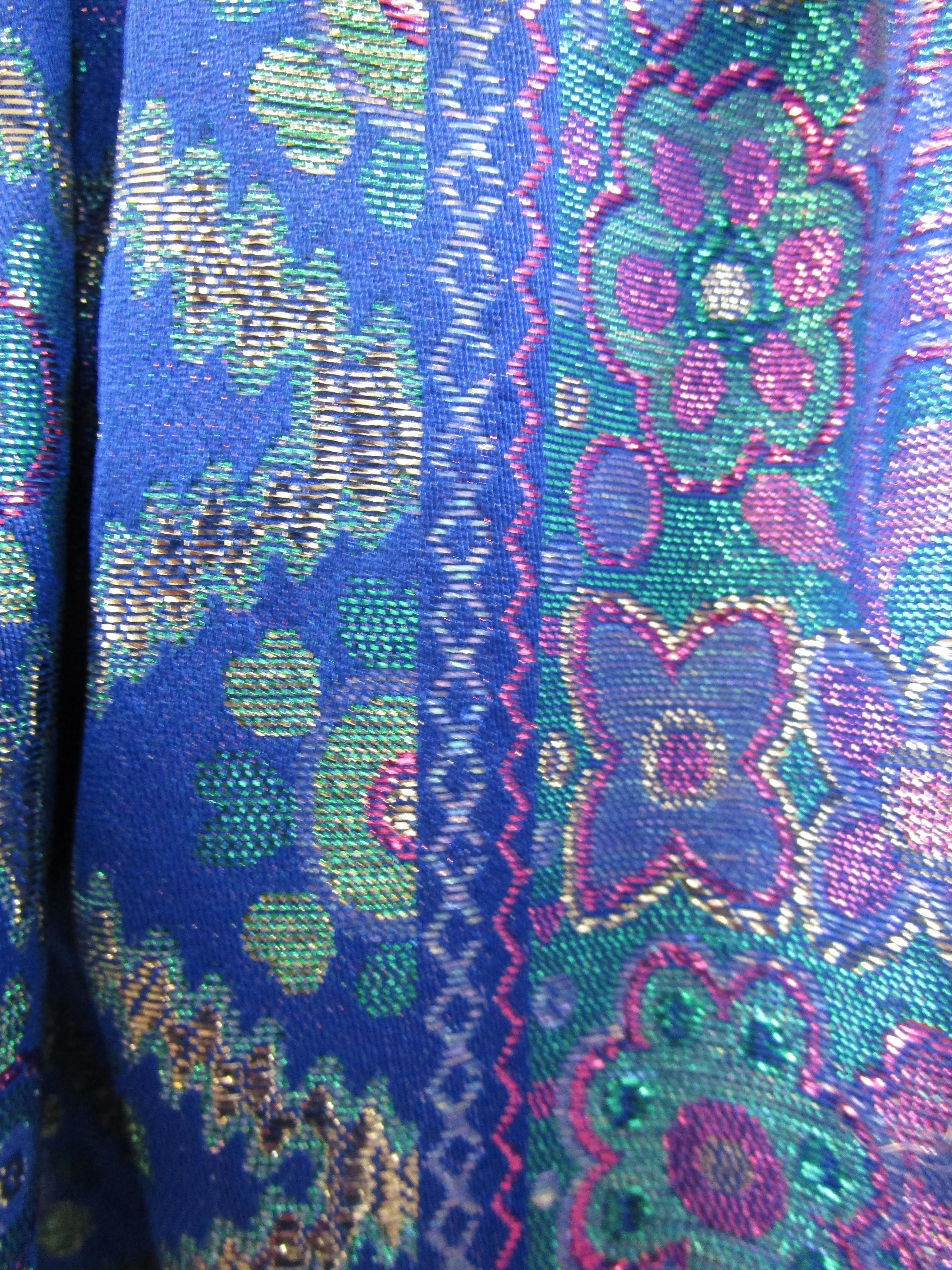 Women's 1960s Oscar de la Renta Blue Metallic Floral Brocade Evening Dress For Sale