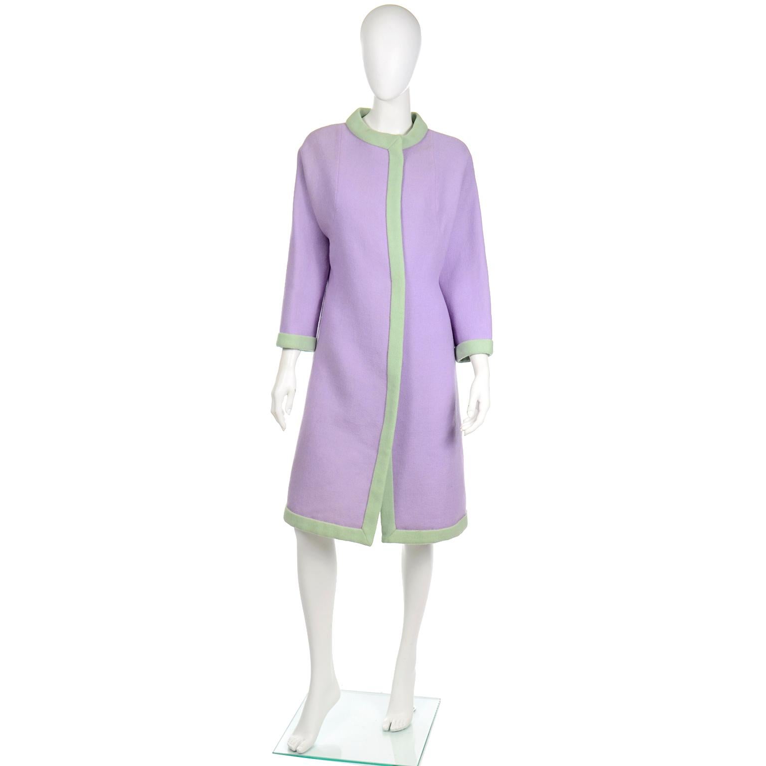 This rare vintage coat was designed by Oscar de la Renta for Jane Derby and sold at Saks Fifth Avenue in the 1960's. We always love Oscar de la Renta vintage pieces and this one is so special! This fabulous vintage coat is in a pretty lavender