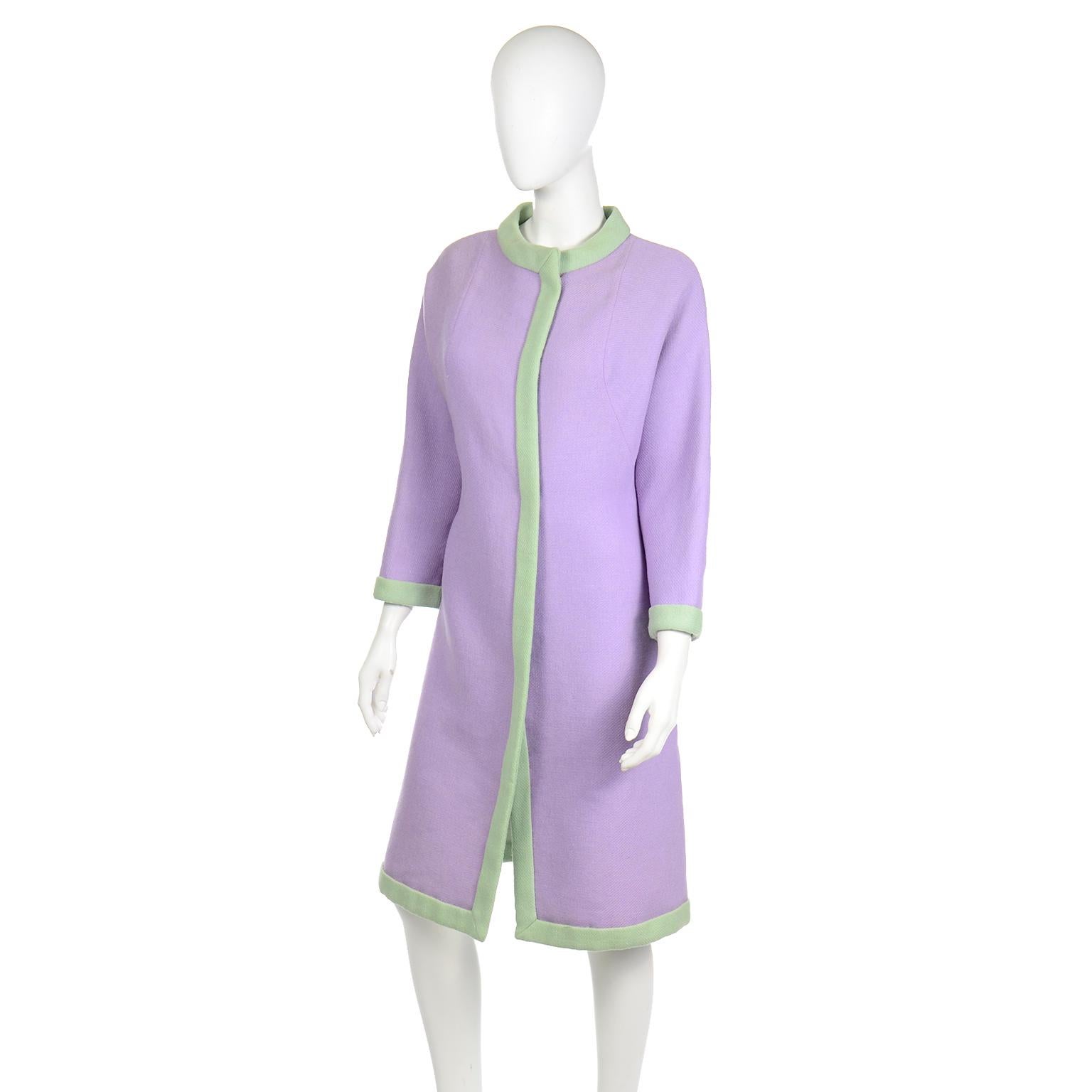 1960s Oscar de la Renta for Jane Derby Vintage Purple & Green Wool Coat 1