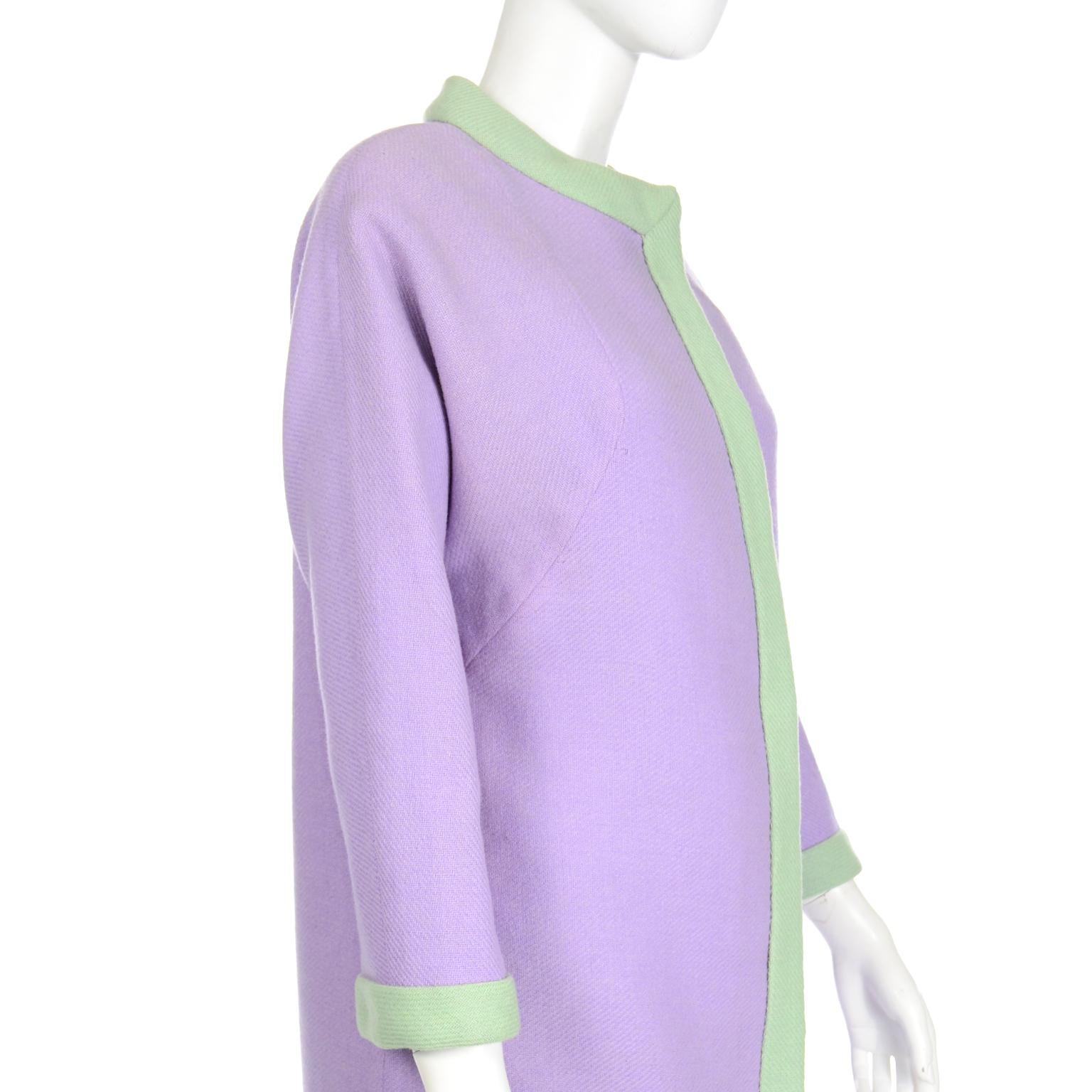 1960s Oscar de la Renta for Jane Derby Vintage Purple & Green Wool Coat 2