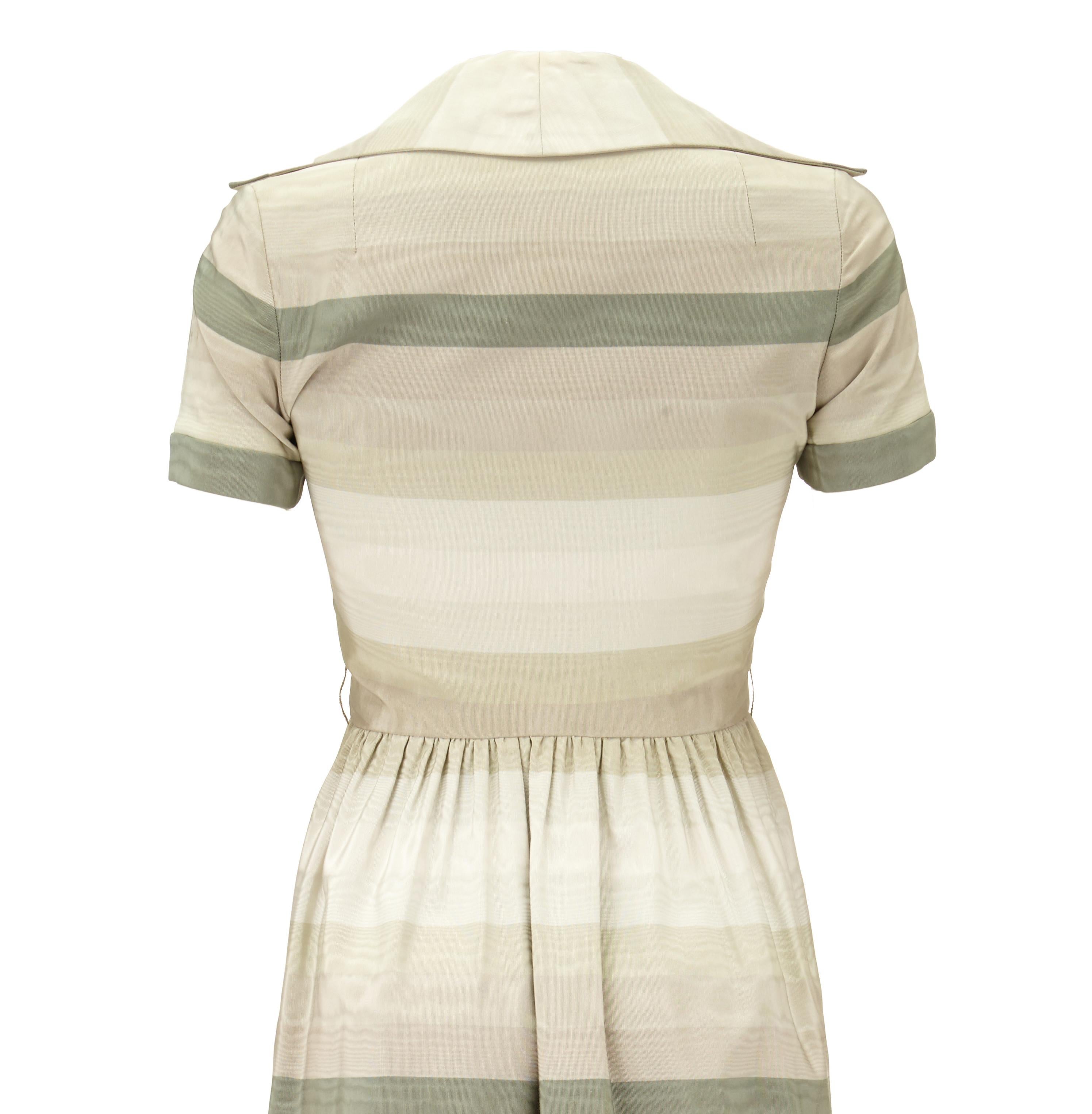 Beige 1960s Oscar de la Renta Grey Silk Floor Length Shirt-Waister Dress