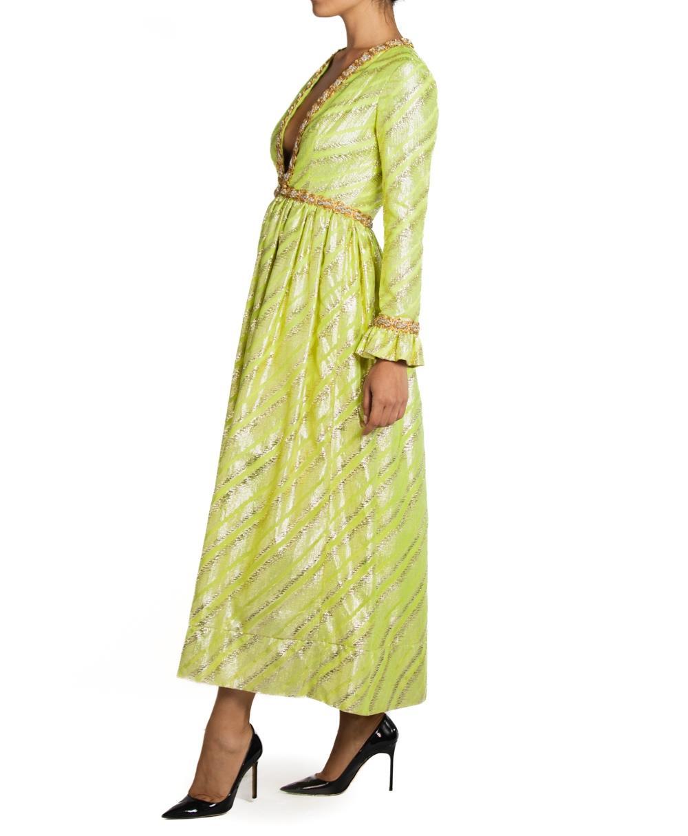 1960S Oscar De La Renta Lime Green Lurex Metallic Gown In Excellent Condition For Sale In New York, NY