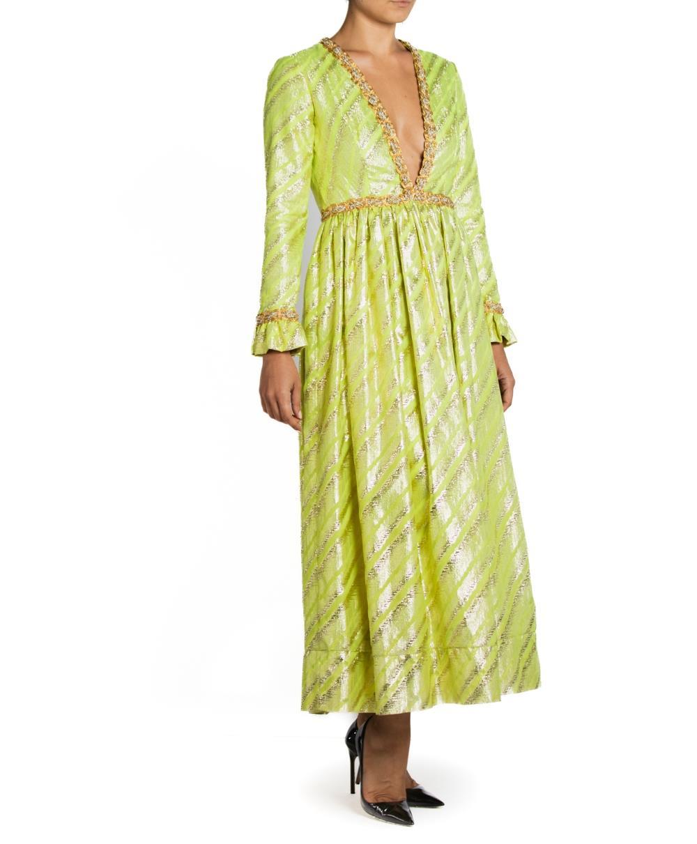 Women's 1960S Oscar De La Renta Lime Green Lurex Metallic Gown For Sale