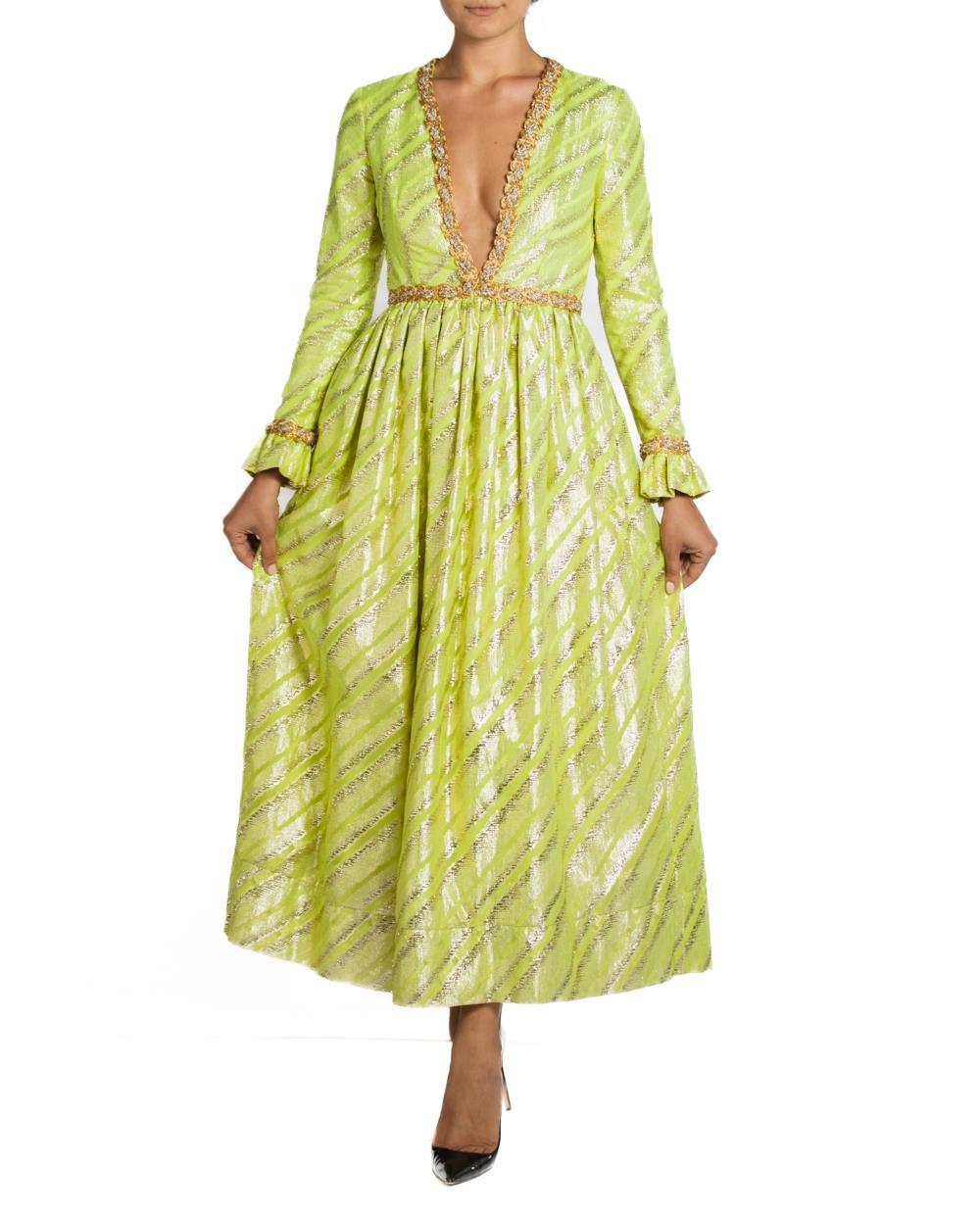 1960S Oscar De La Renta Lime Green Lurex Metallic Gown For Sale 1