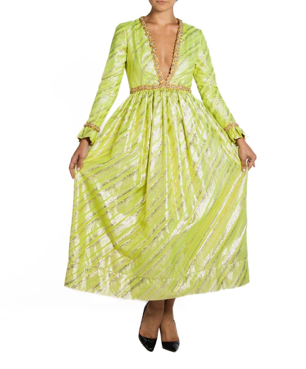 1960S Oscar De La Renta Lime Green Lurex Metallic Gown For Sale 2