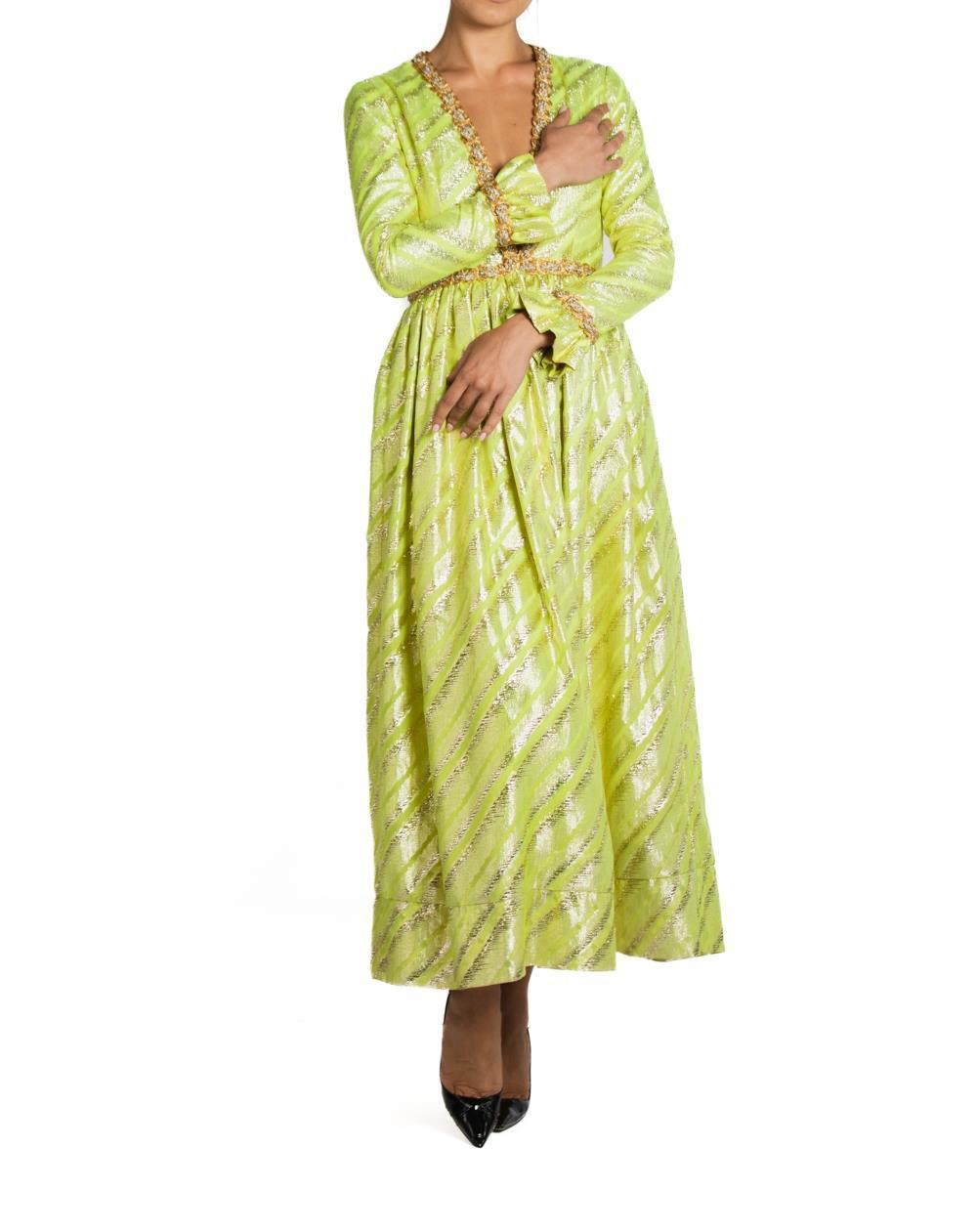 1960S Oscar De La Renta Lime Green Lurex Metallic Gown For Sale 3