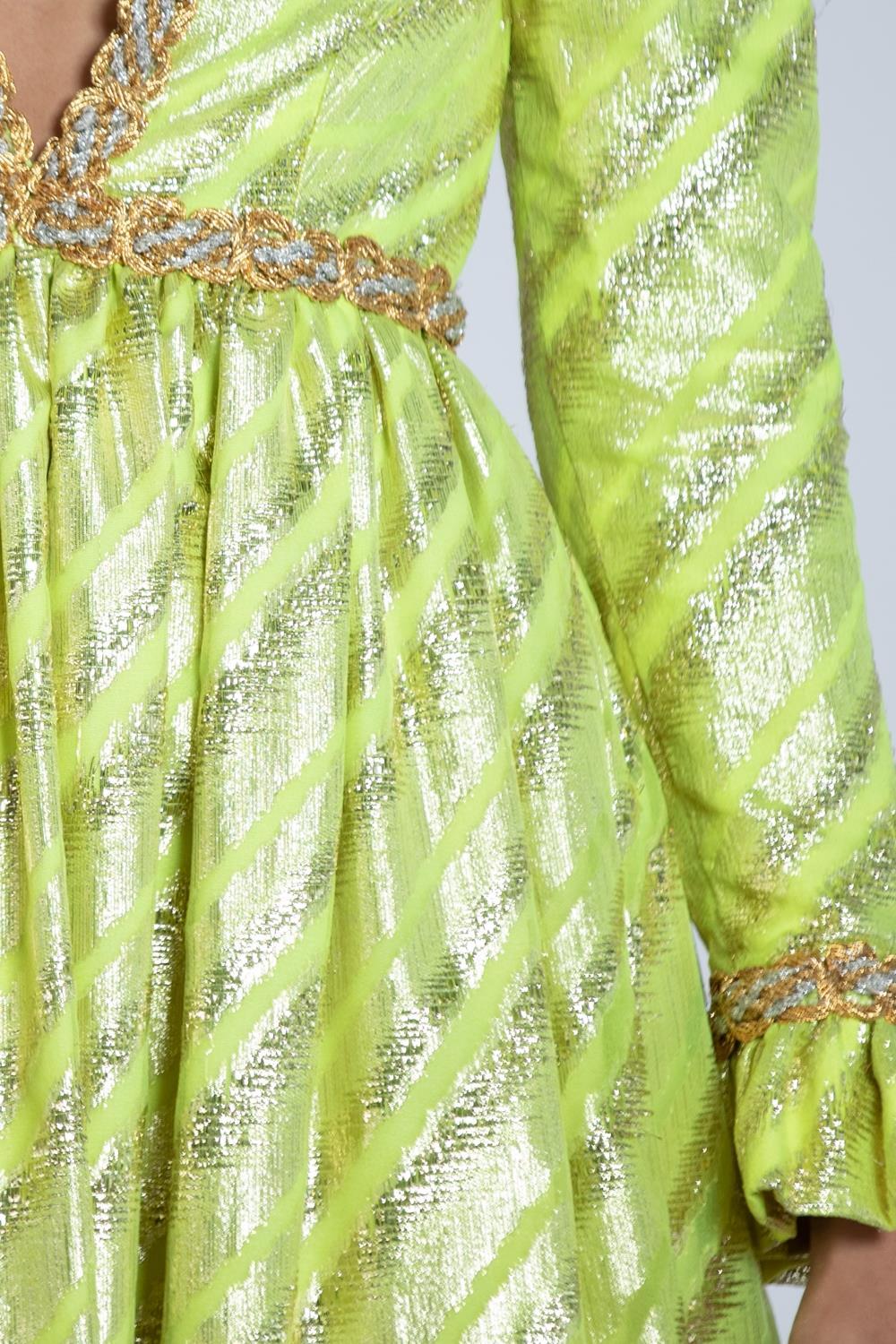 1960S Oscar De La Renta Lime Green Lurex Metallic Gown For Sale 4