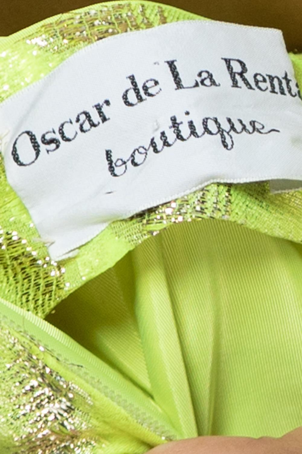 1960S Oscar De La Renta Lime Green Lurex Metallic Gown For Sale 5
