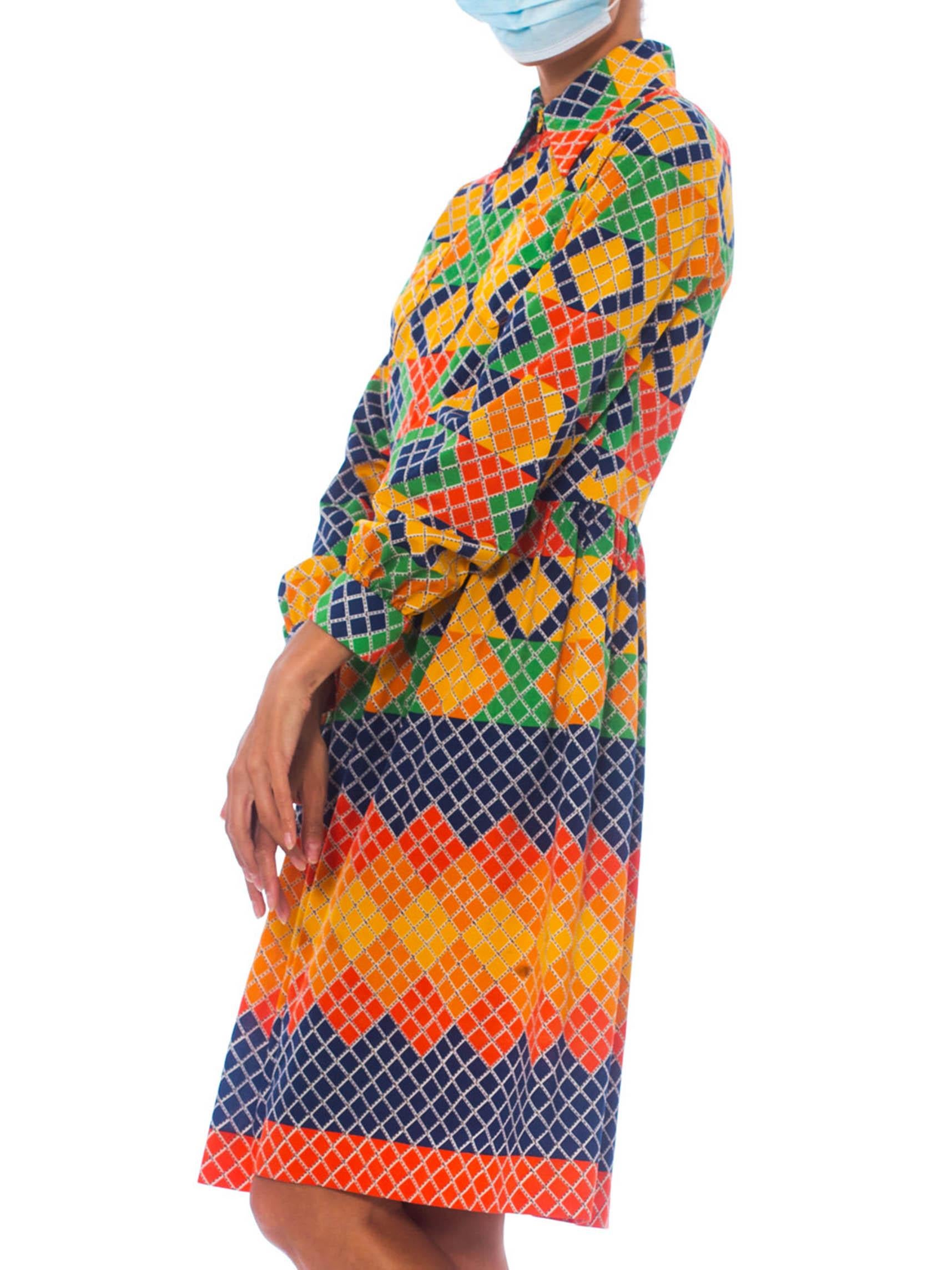oSCAR DE LA RENTA 1960S - Robe chemise en jersey polyester multicolore à motifs géométriques