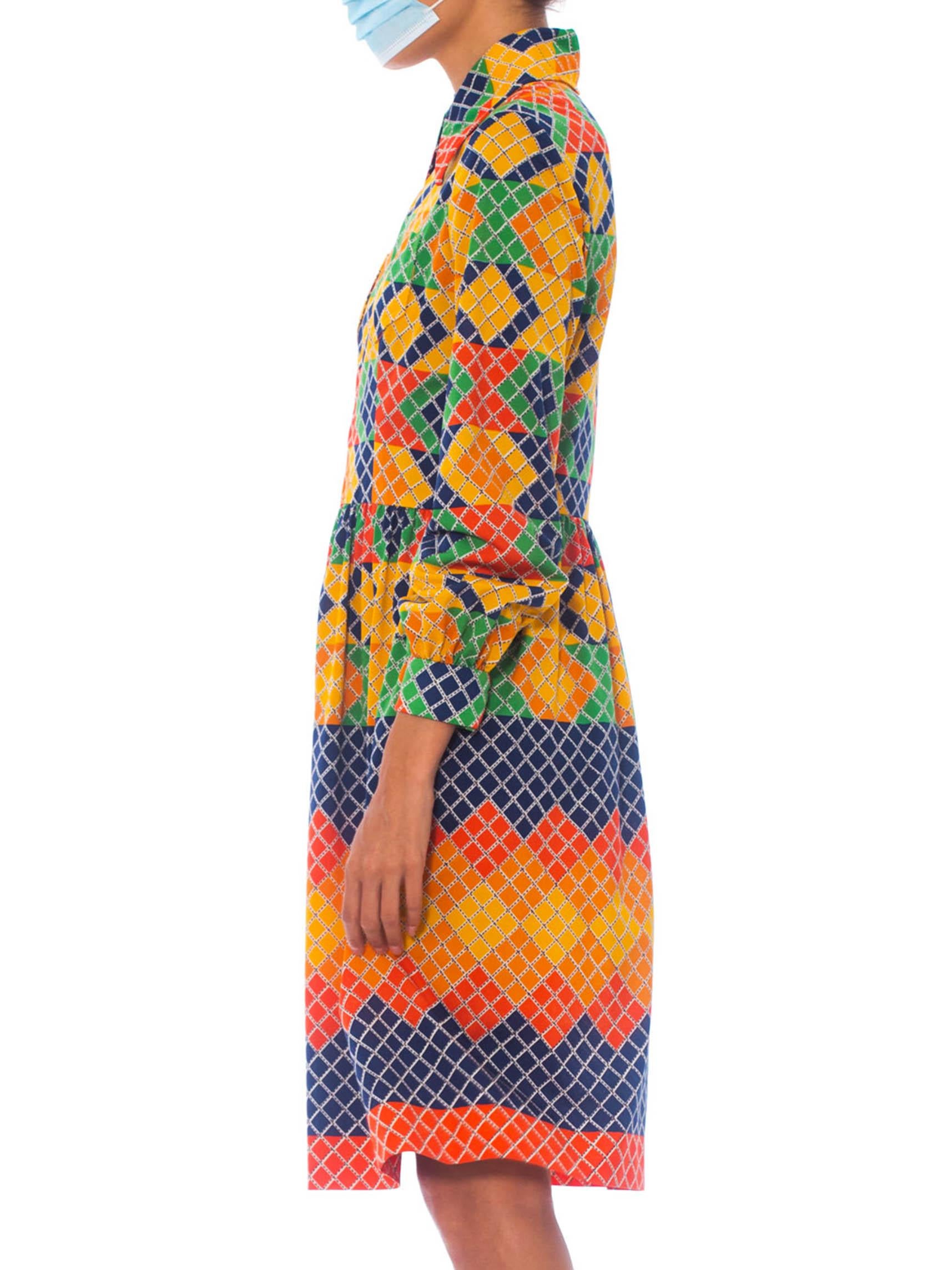 1960S Oscar De La Renta Multicolor Polyester Jersey Mod Geometric Shirt Dress In Excellent Condition In New York, NY