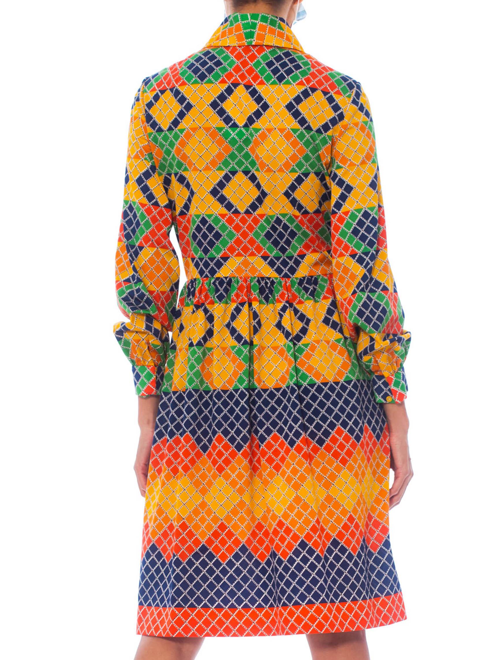 1960S OSCAR DE LA RENTA Multicolor Polyester Jersey Mod Geometric Shirt Dress For Sale 2