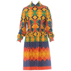 1960S Oscar De La Renta Multicolor Polyester Jersey Mod Geometric Shirt Dress