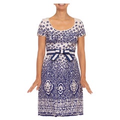 OSCAR DE LA RENTA Marineblaues & weißes geblümtes Mod-Cocktailkleid, 1960er Jahre