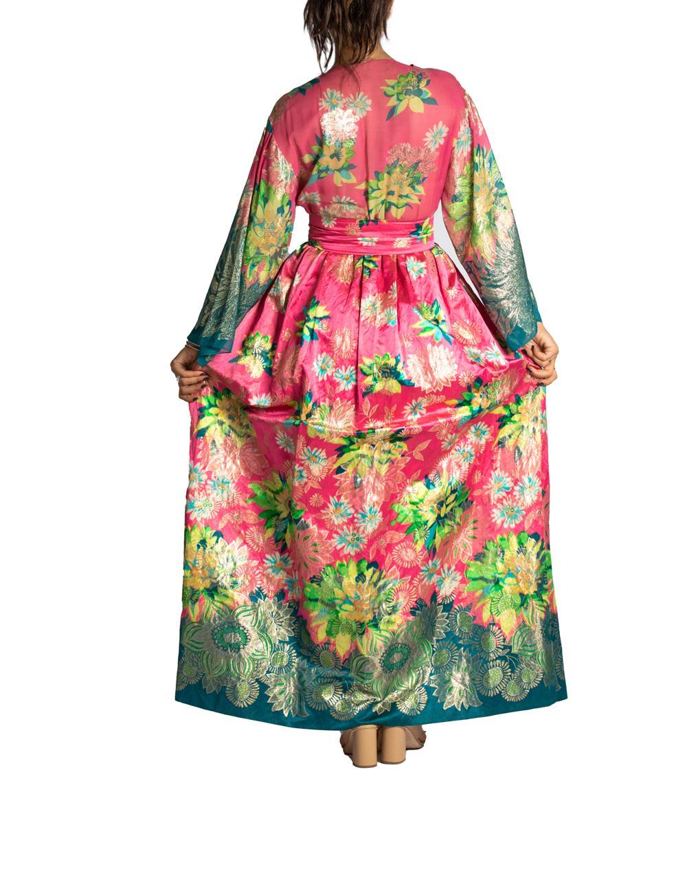 1960S OSCAR DE LA RENTA Pink Floral Silk & Lurex Gown With Pockets For Sale 1