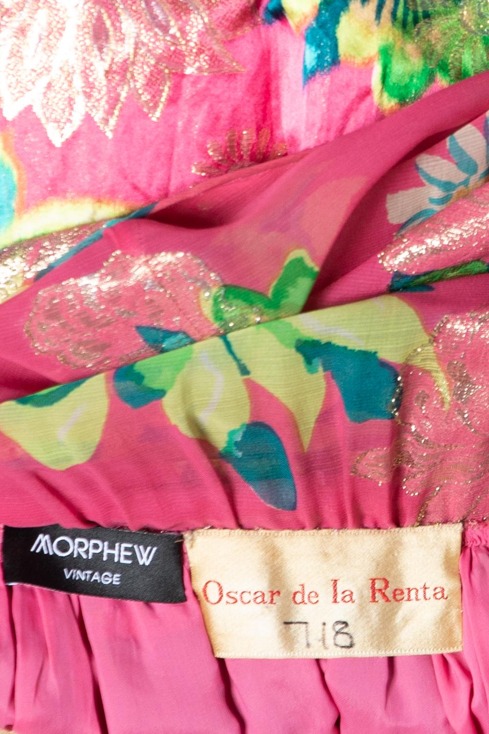 1960S OSCAR DE LA RENTA Pink Floral Silk & Lurex Gown With Pockets For Sale 5