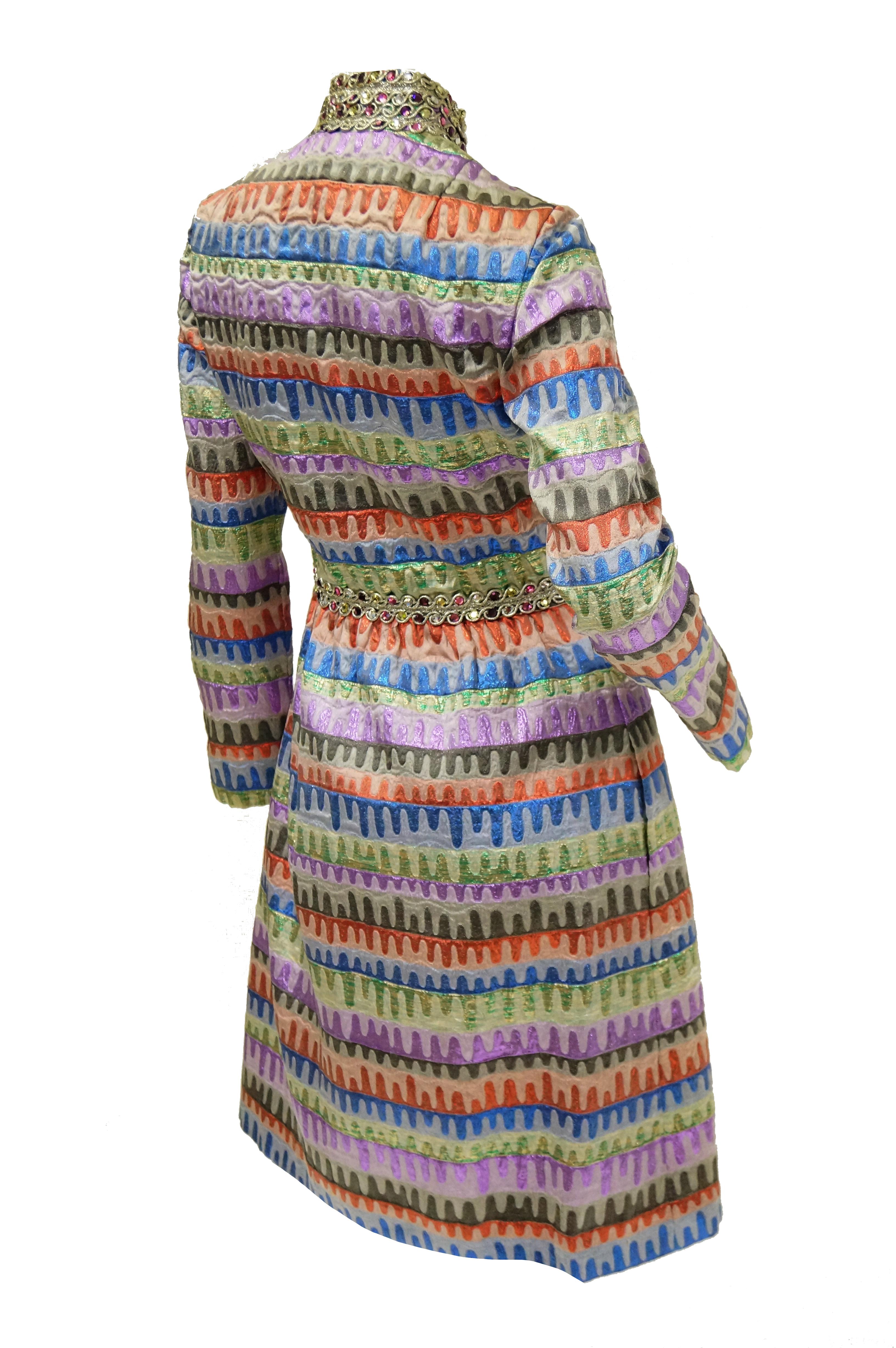 Gray 1960s Oscar de la Renta Rainbow Brocade Wave Cocktail Dress For Sale
