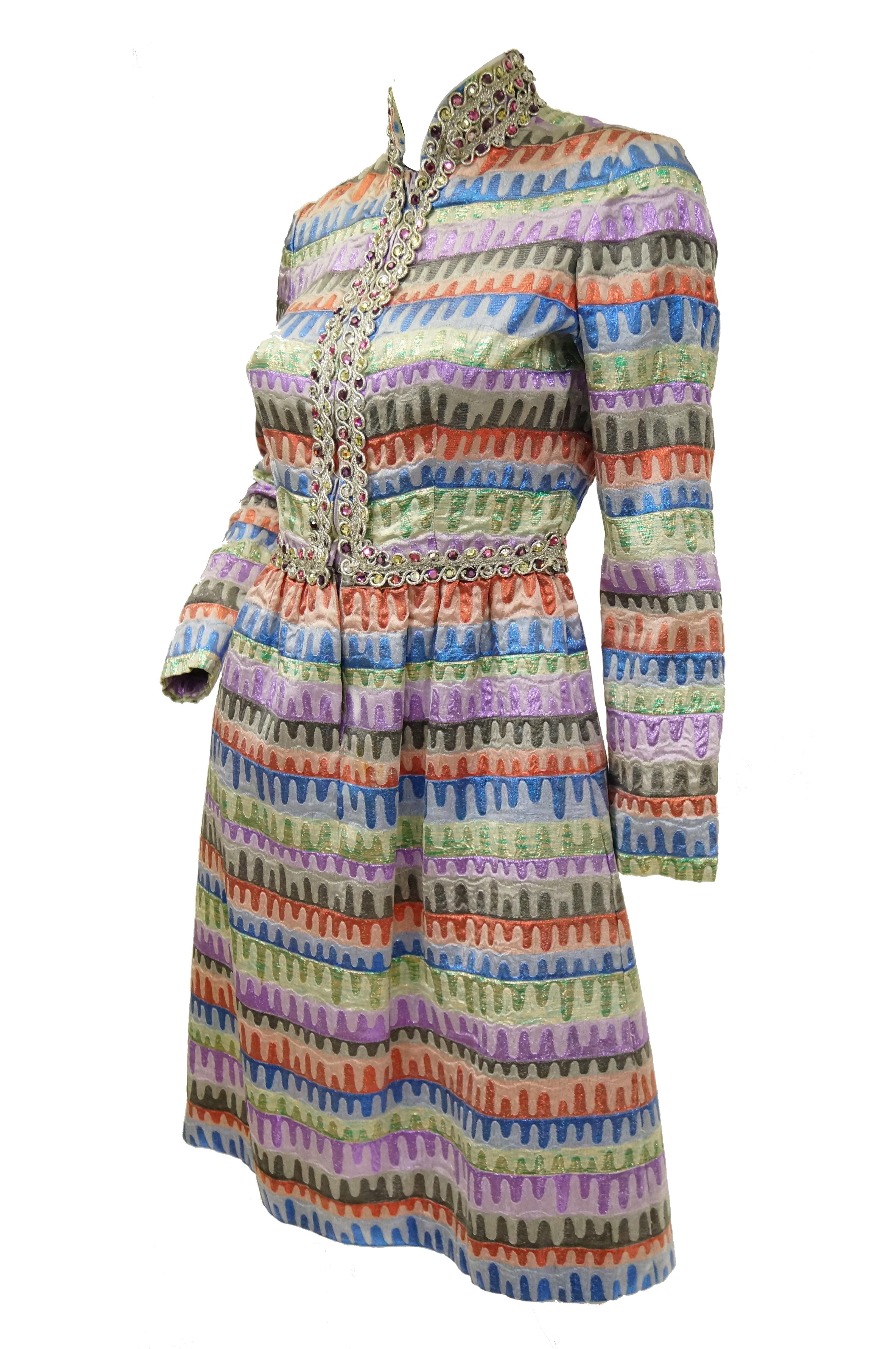 Women's 1960s Oscar de la Renta Rainbow Brocade Wave Cocktail Dress For Sale