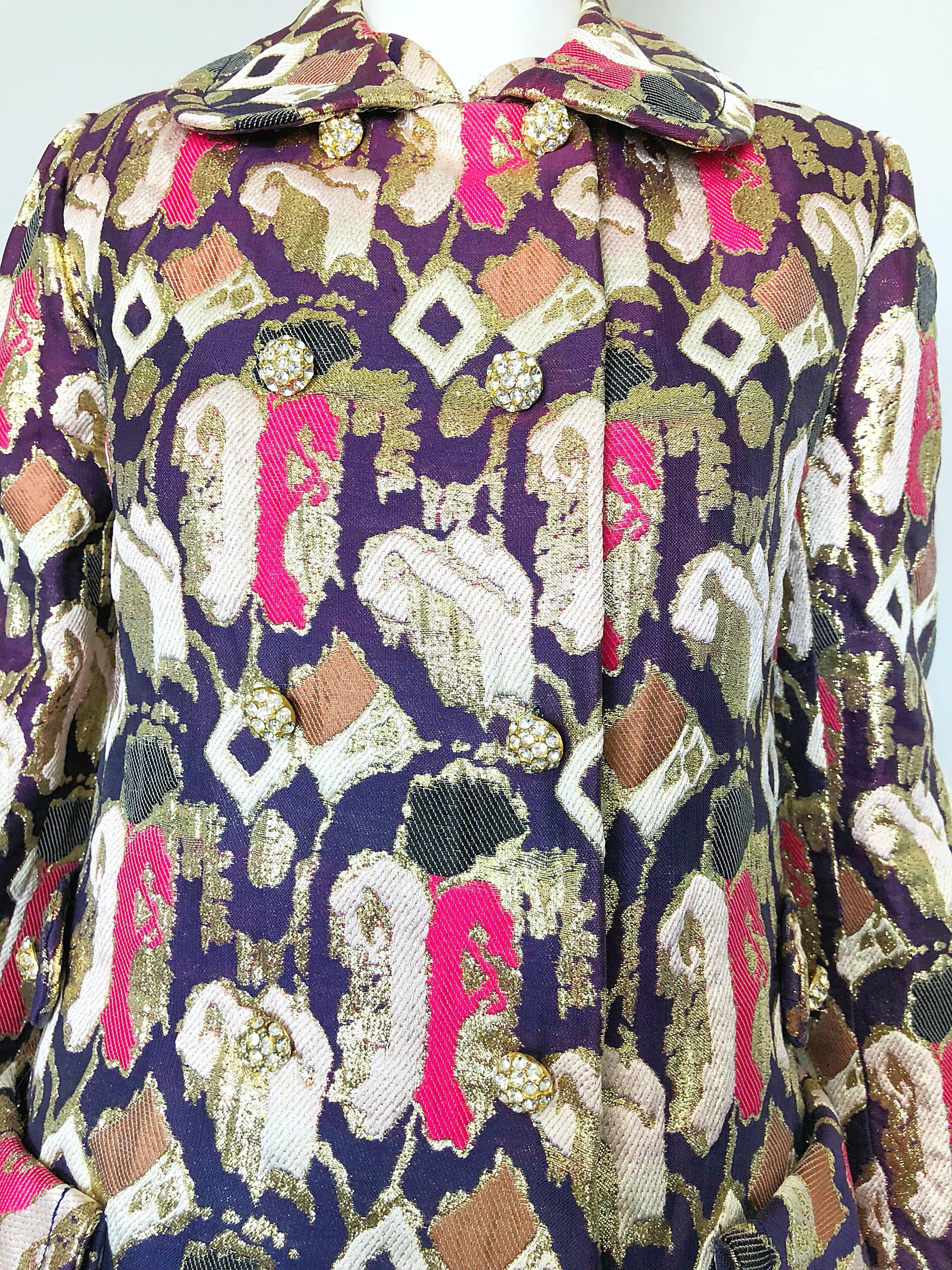 1960s Oscar de la Renta Silk Brocade A - Line 60s Vintage Dress and Jacket In Excellent Condition For Sale In San Diego, CA