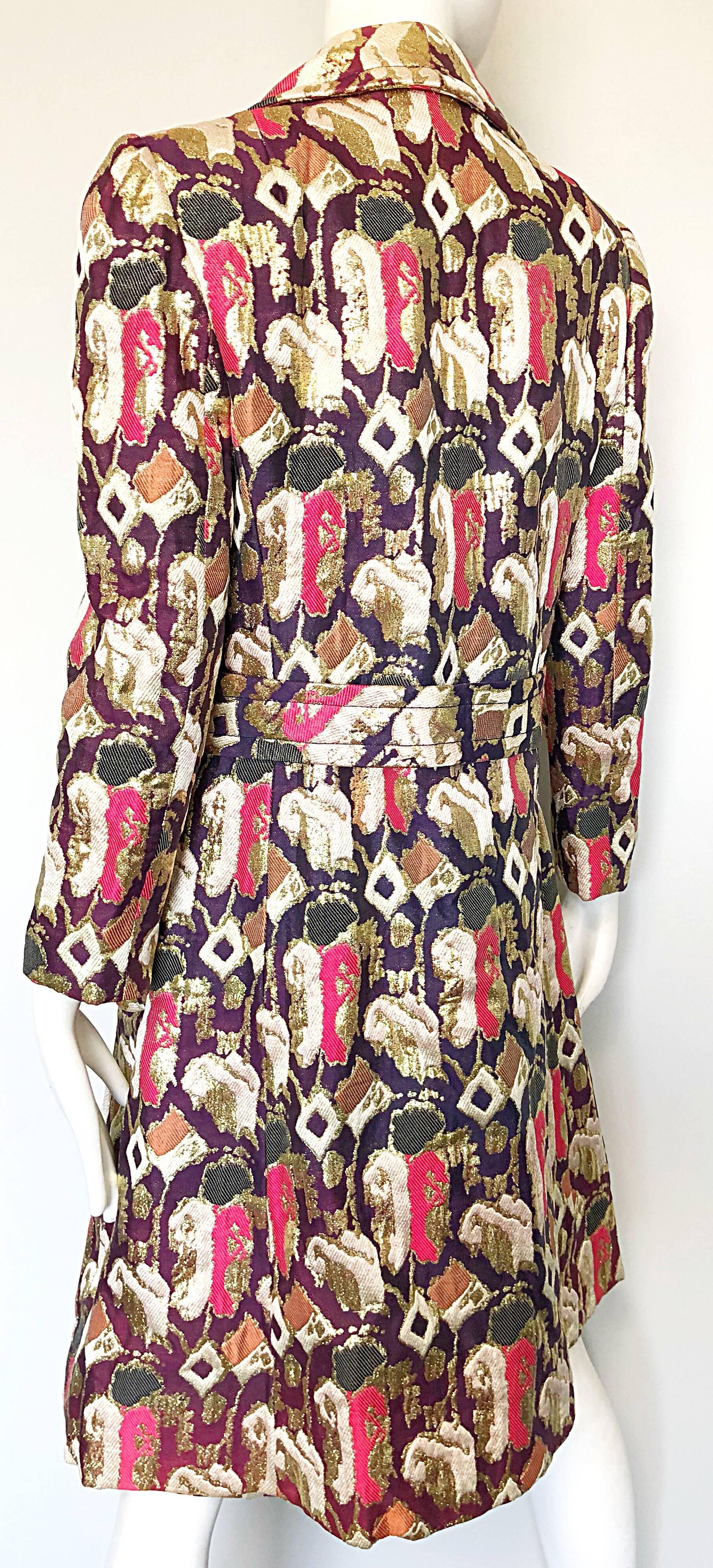 Women's 1960s Oscar de la Renta Silk Brocade A - Line 60s Vintage Dress and Jacket For Sale