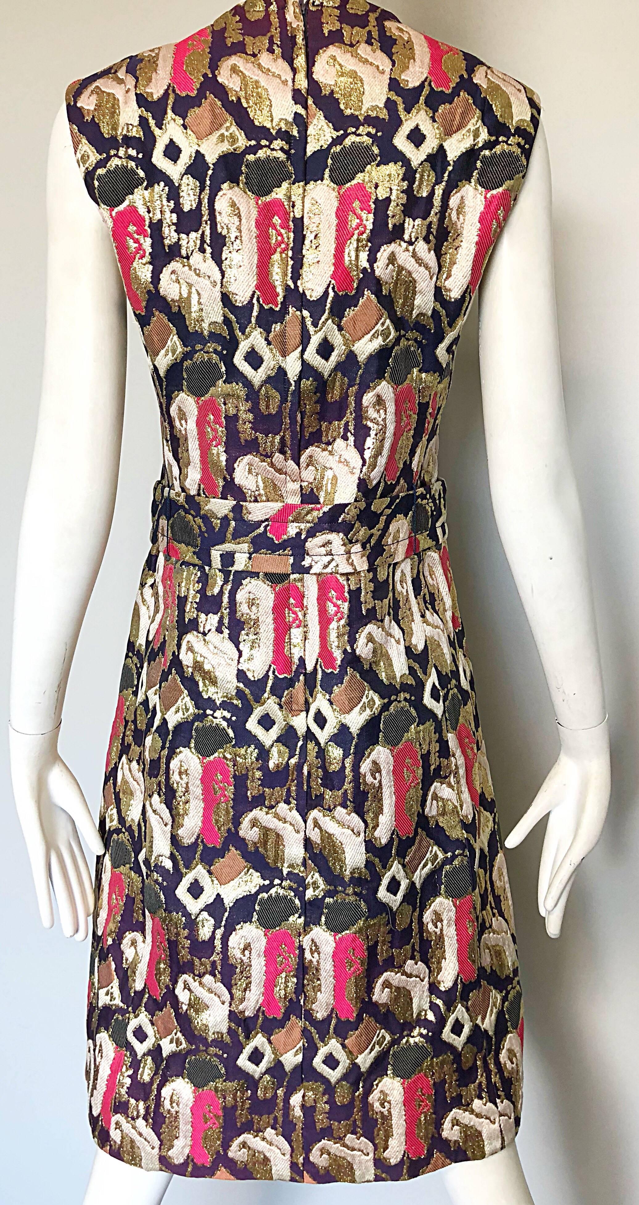 1960s Oscar de la Renta Silk Brocade A - Line 60s Vintage Dress and Jacket For Sale 2