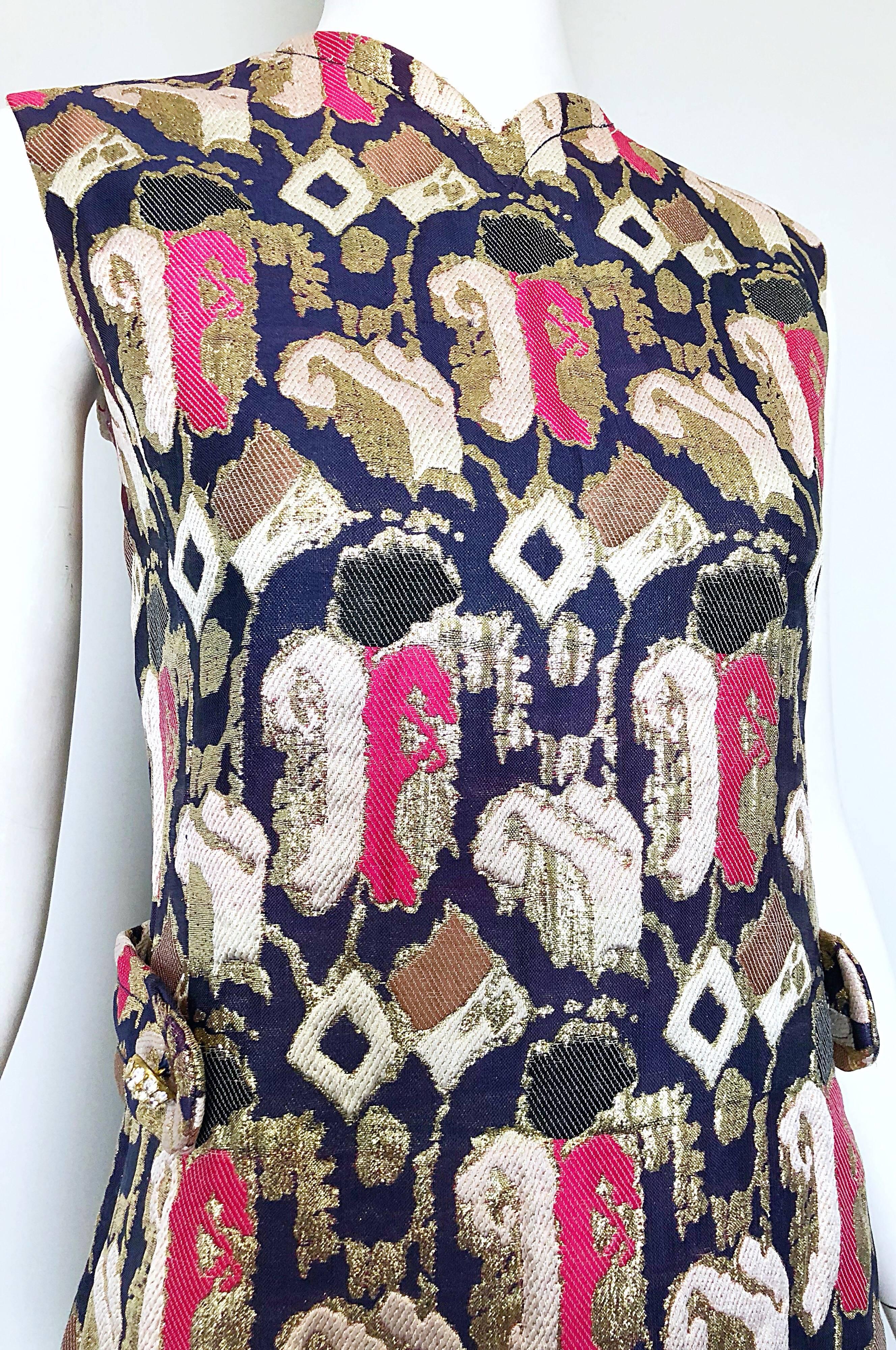 1960s Oscar de la Renta Silk Brocade A - Line 60s Vintage Dress and Jacket For Sale 4