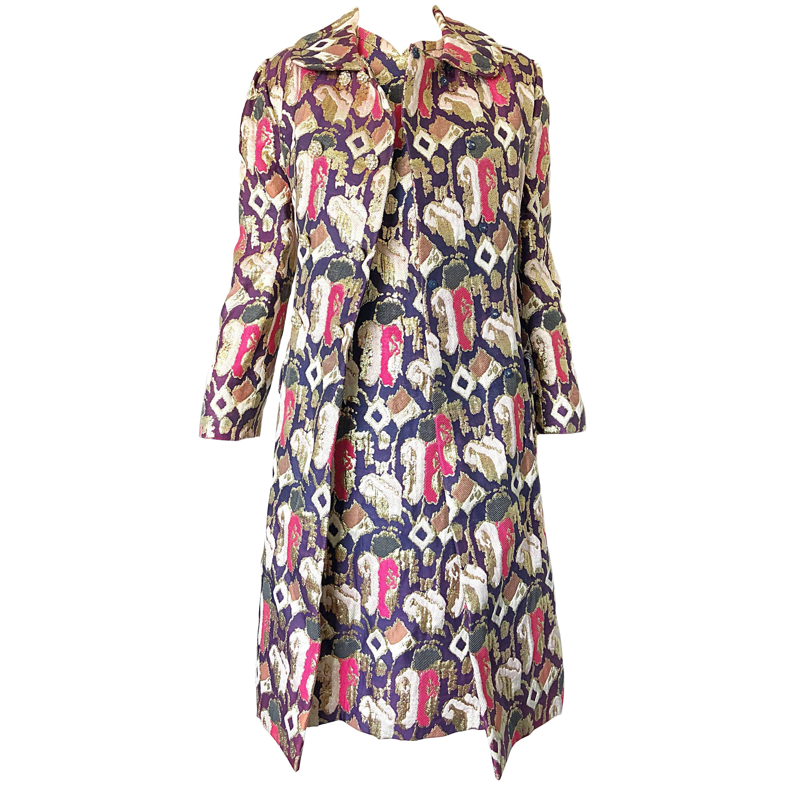 1960s Oscar de la Renta Silk Brocade A - Line 60s Vintage Dress and Jacket