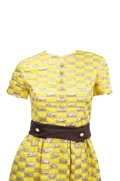 1960s Oscar de la Renta Yellow and Gold Checkerboard Print Evening Dress