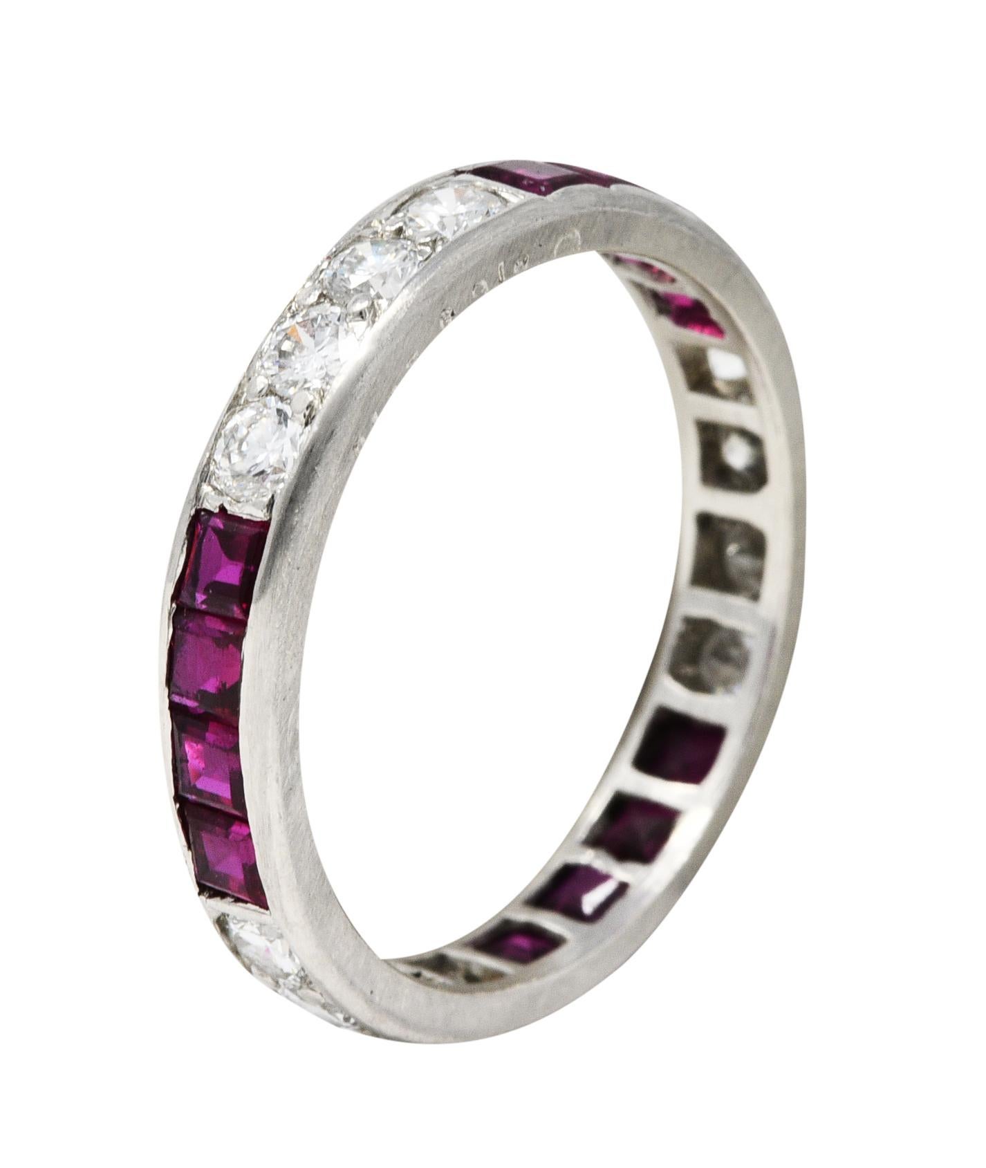 Contemporary 1960's Oscar Heyman 1.72 Carats Diamond Ruby Platinum Eternity Band Ring
