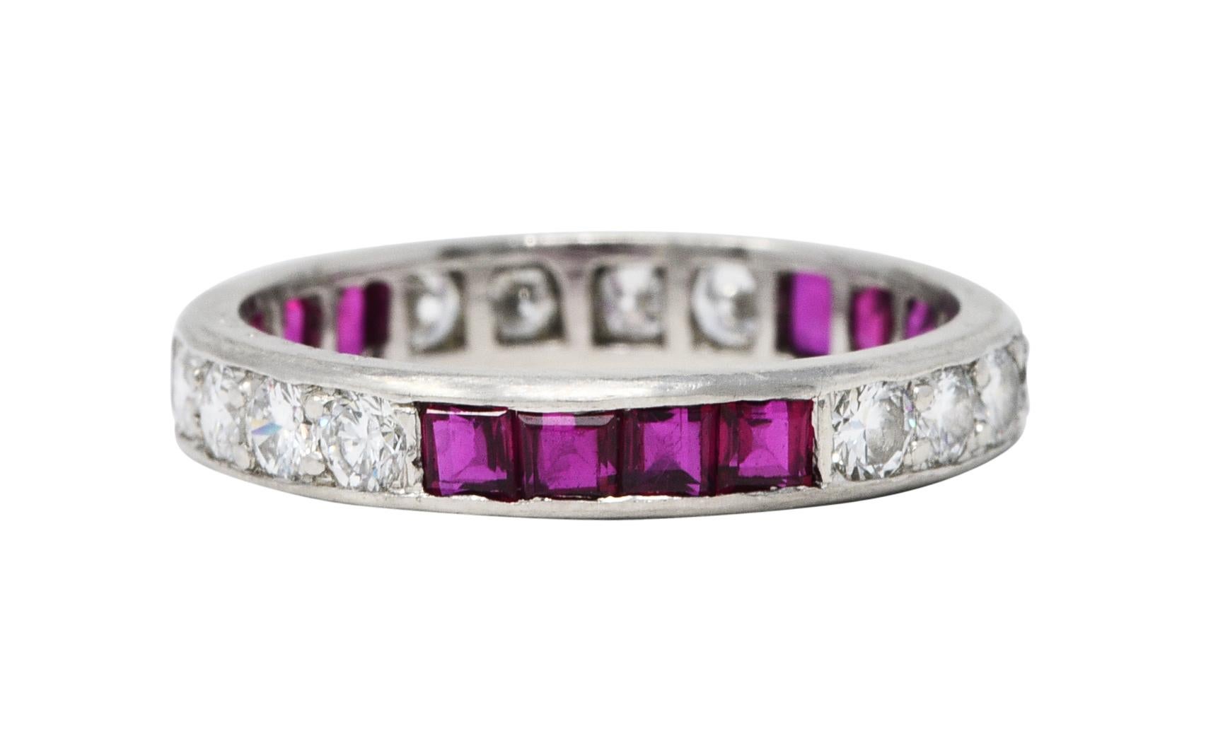 Brilliant Cut 1960's Oscar Heyman 1.72 Carats Diamond Ruby Platinum Eternity Band Ring