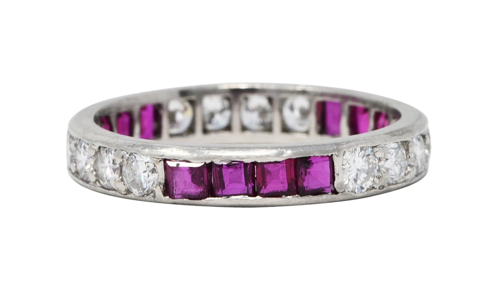 Women's or Men's 1960's Oscar Heyman 1.72 Carats Diamond Ruby Platinum Eternity Band Ring