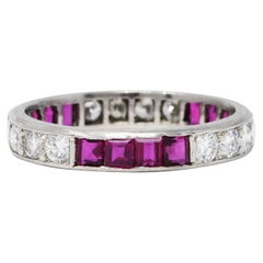 1960's Oscar Heyman 1.72 Carats Diamond Ruby Platinum Eternity Band Ring