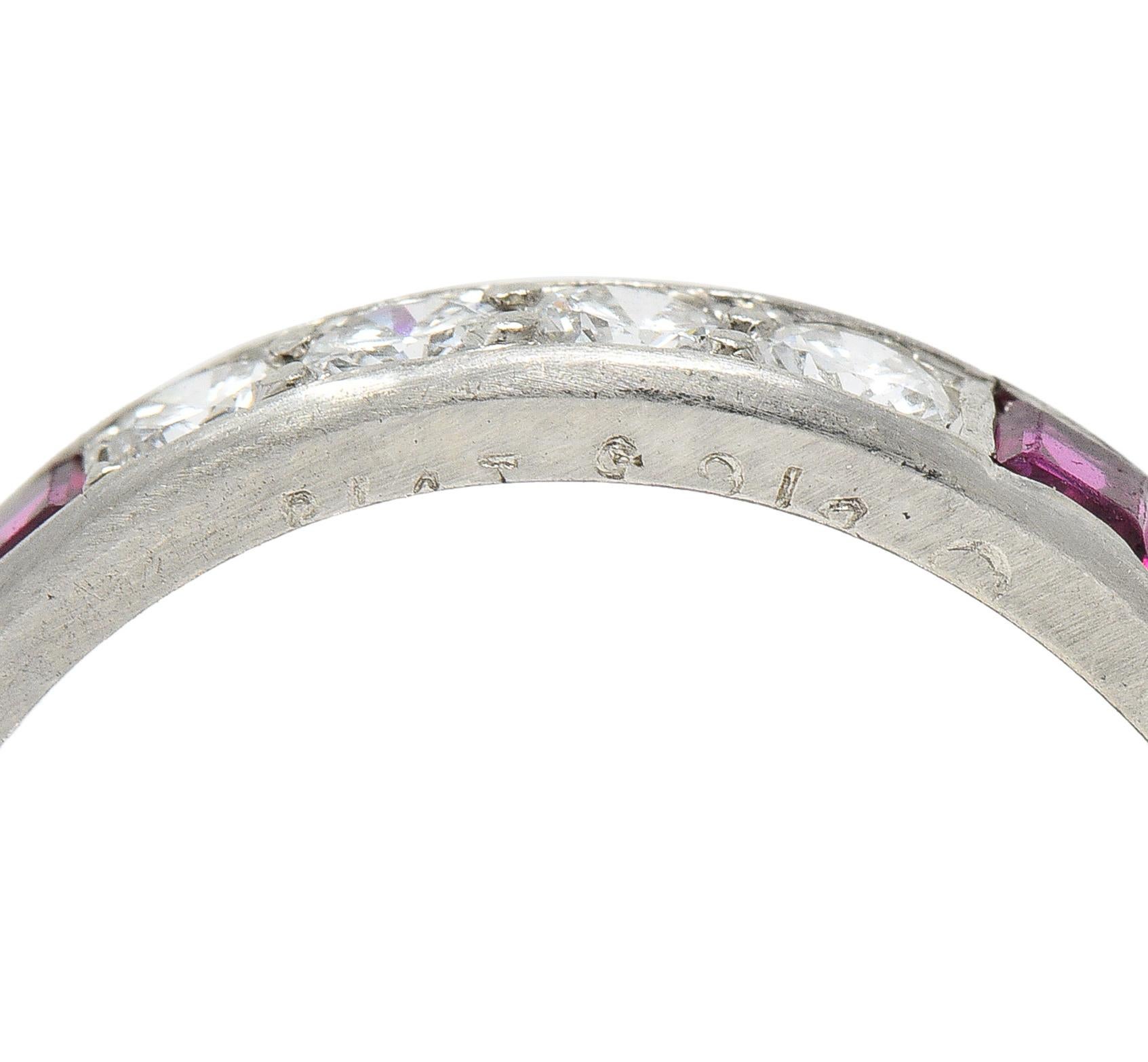 1960's Oscar Heyman 1.72 CTW Diamond Ruby Platinum Eternity Band Ring In Excellent Condition For Sale In Philadelphia, PA