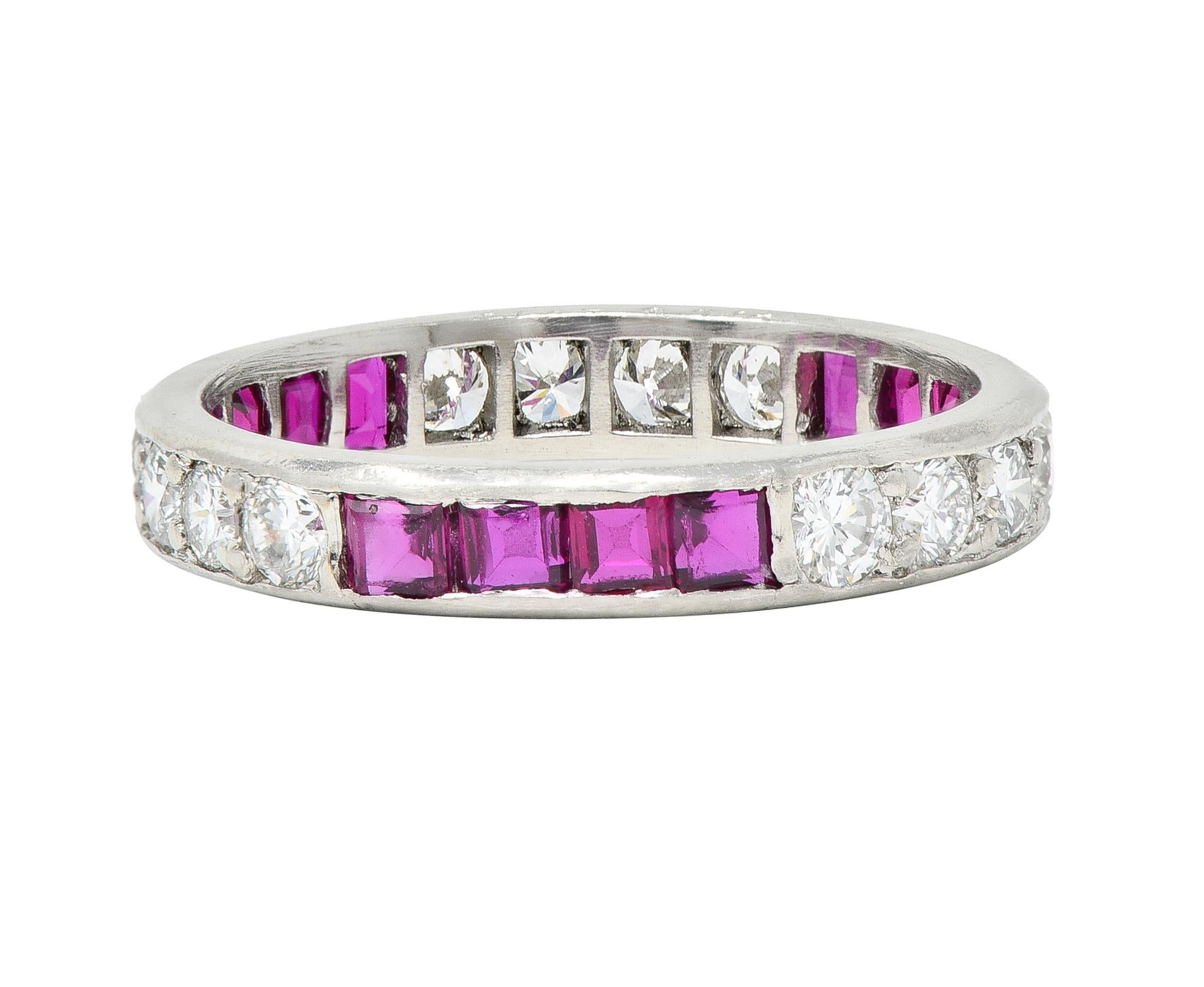 1960's Oscar Heyman 1.72 CTW Diamond Ruby Platinum Eternity Band Ring For Sale 3