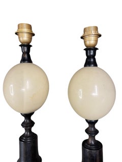 1960's Ostrich egg and wood lamps
