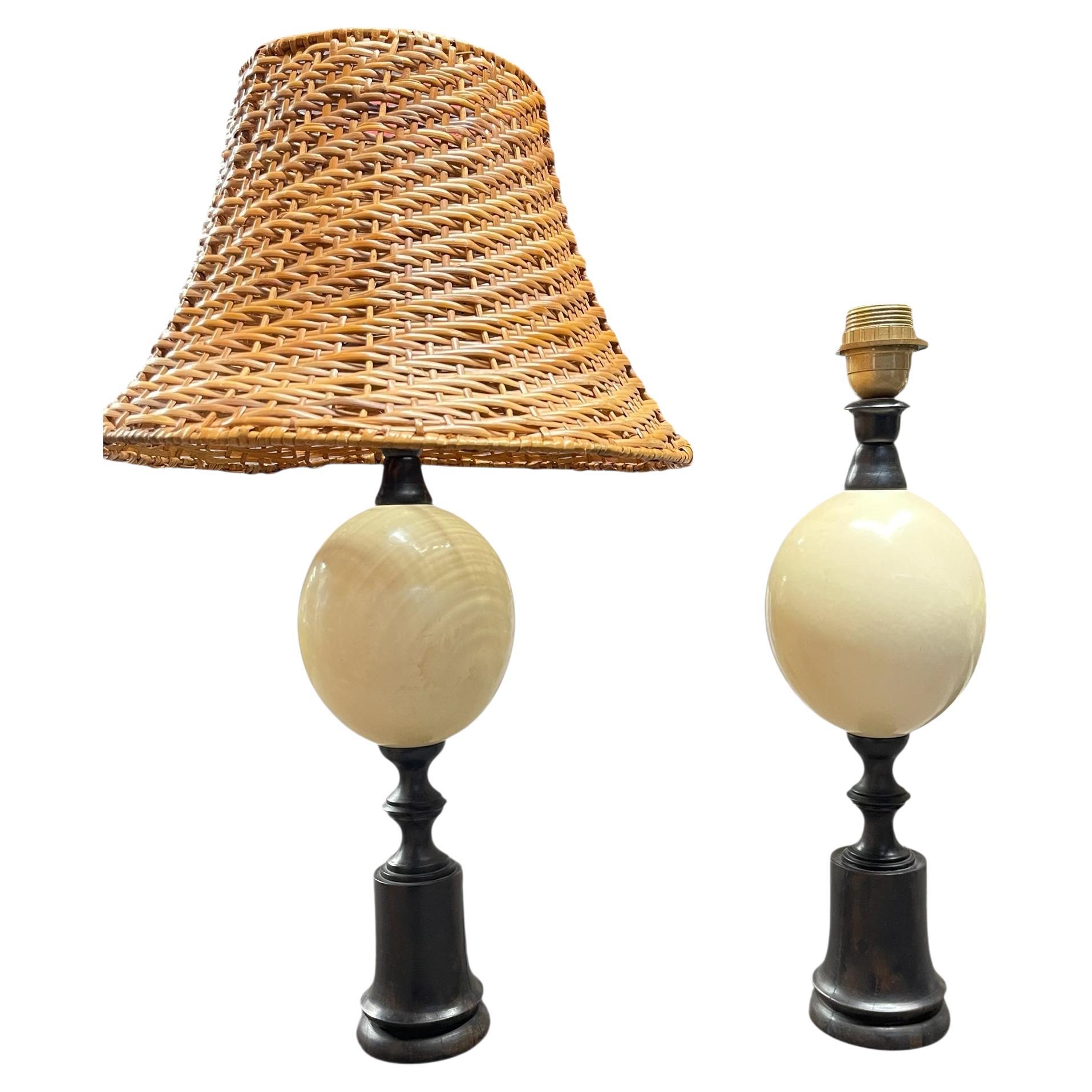 1960
s Ostrich egg and wood lamps attributed to Maison Jansen