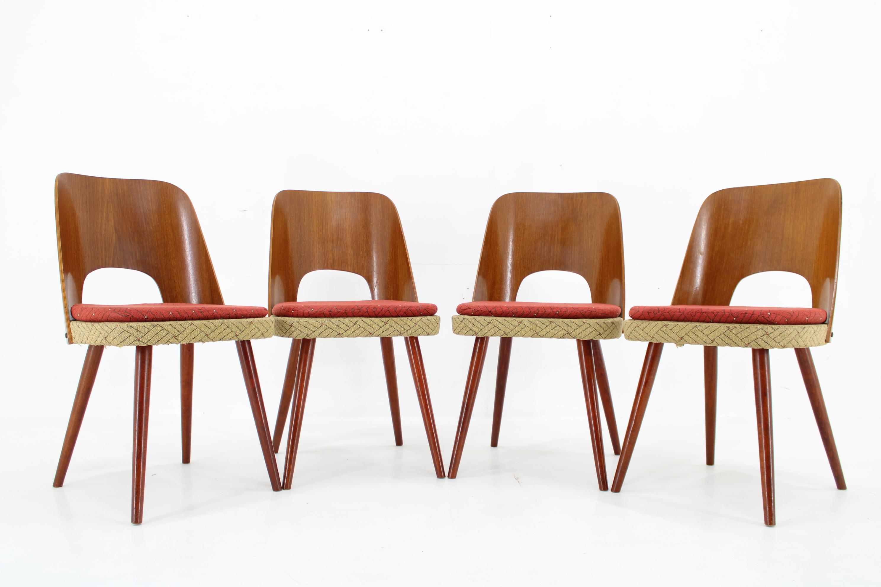 Mid-Century Modern 1960s Oswald Haerdtl, Set of 4 Dining Chairs by TON, Czechoslovakia For Sale