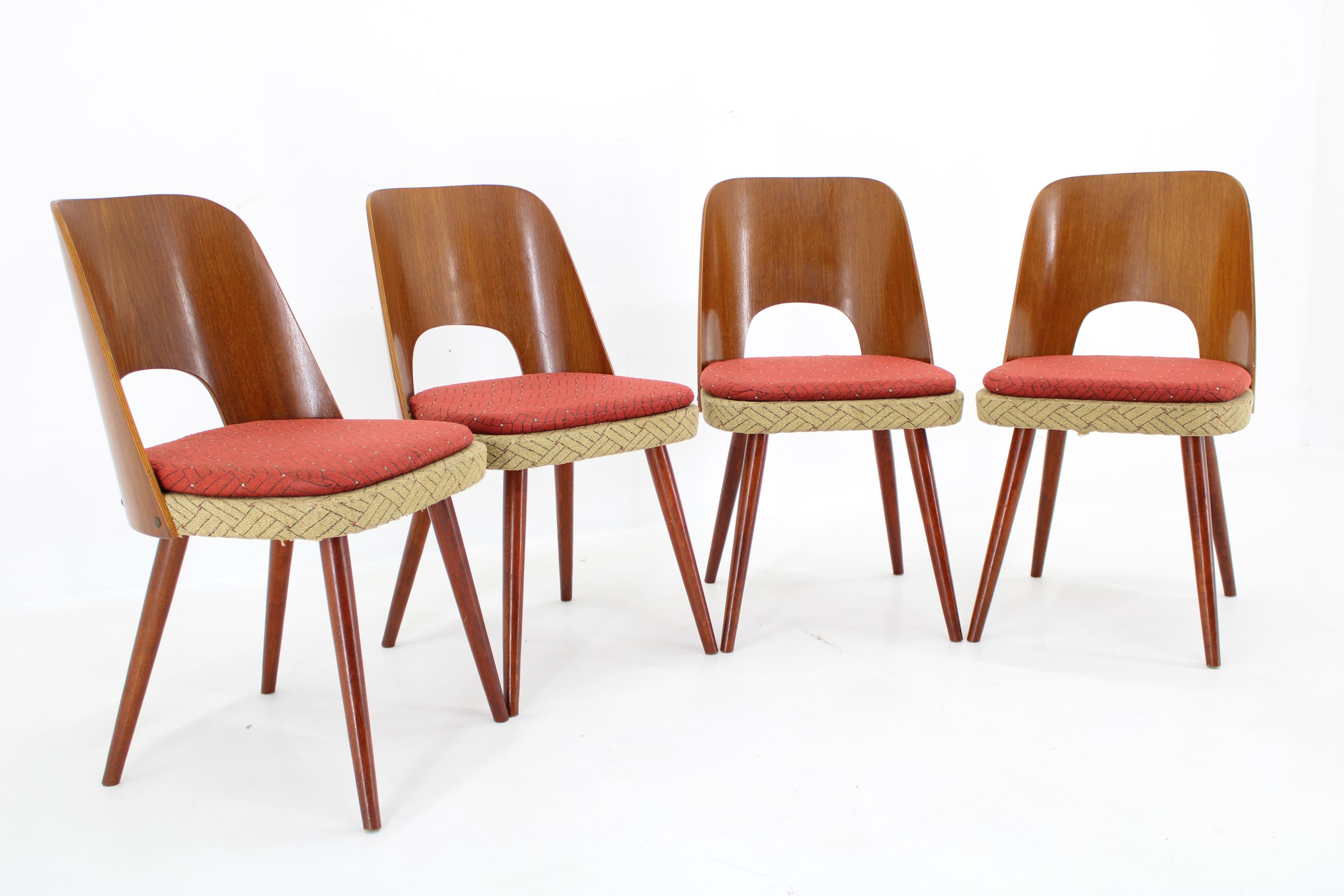 Mid-20th Century 1960s Oswald Haerdtl, Set of 4 Dining Chairs by TON, Czechoslovakia For Sale