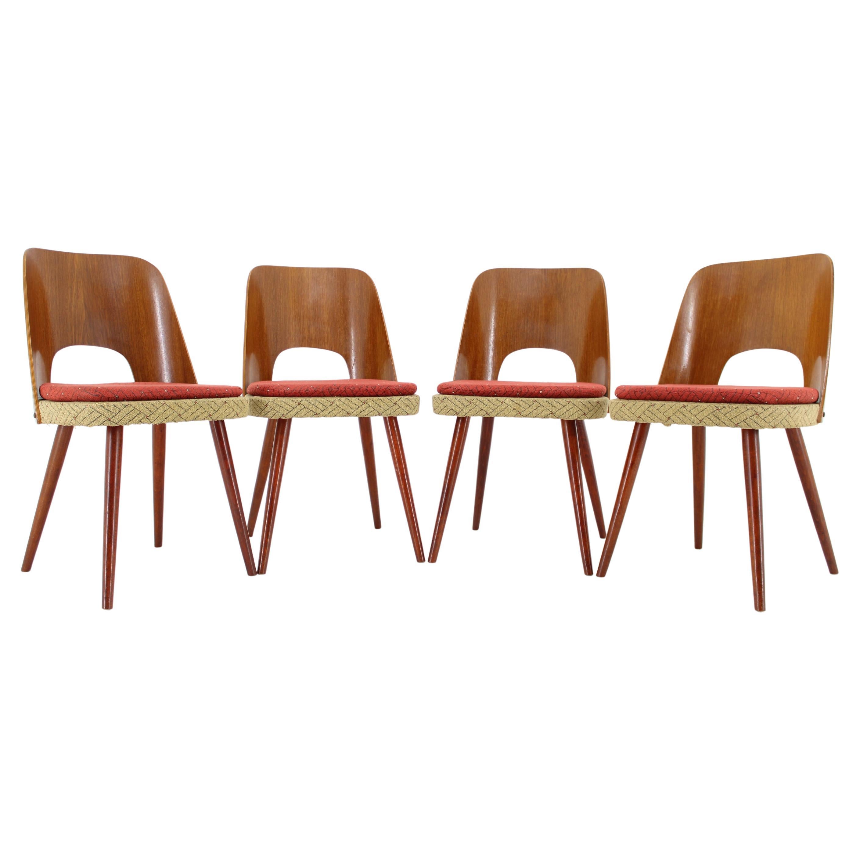1960s Oswald Haerdtl, Set of 4 Dining Chairs by TON, Czechoslovakia For Sale