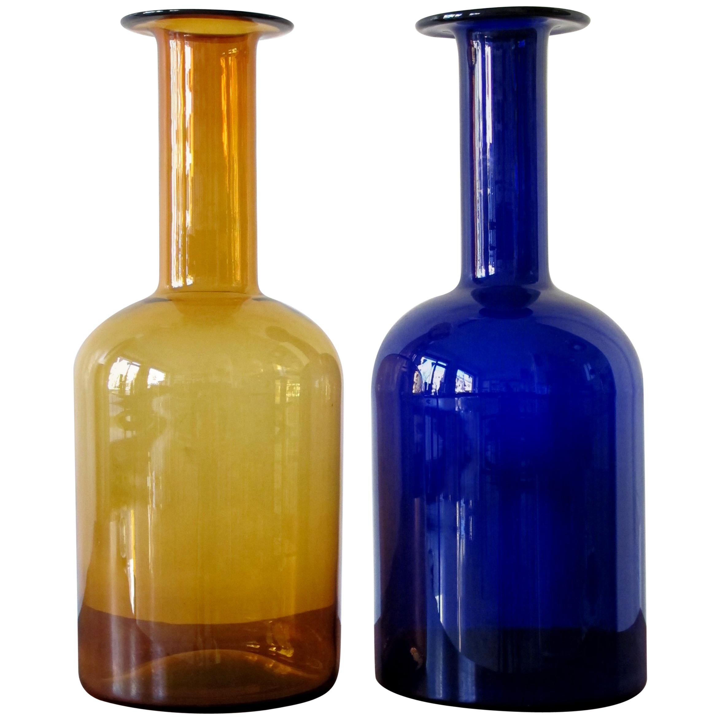 1960s Otto Brauer Danish Yellow and Blue Glass Kastrup Gulvases for Holmegaard