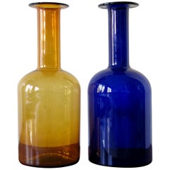 1960s Otto Brauer Danish Yellow and Blue Glass Kastrup Gulvases for Holmegaard