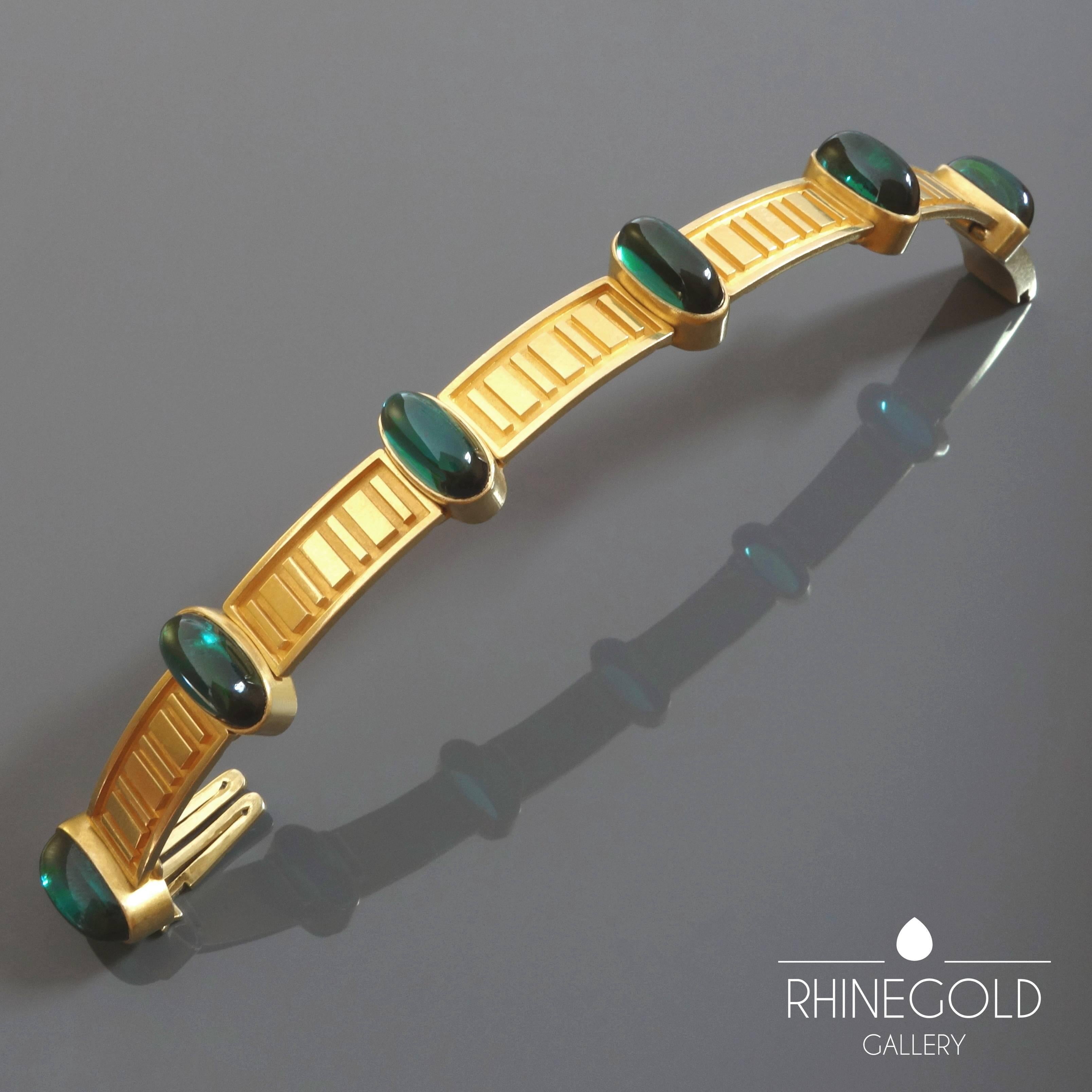 1960s Otto Hahn German Mid-Century Modernist Tourmaline Gold Bracelet In Good Condition For Sale In Dusseldorf, NRW