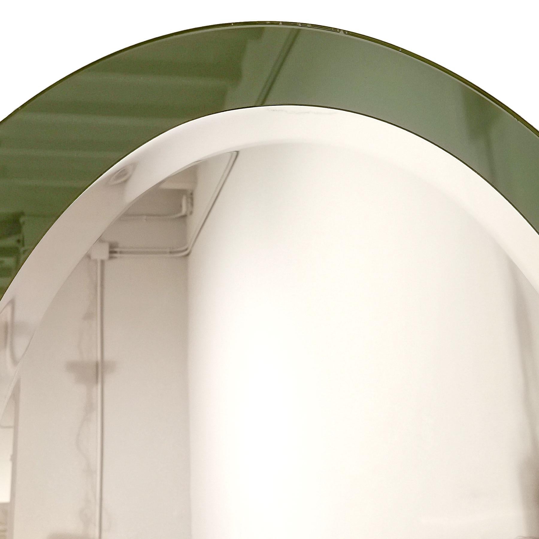 1960s Oval Beveled Mirror, Smoked Green Mirror Frame, Italy In Good Condition In Girona, ES