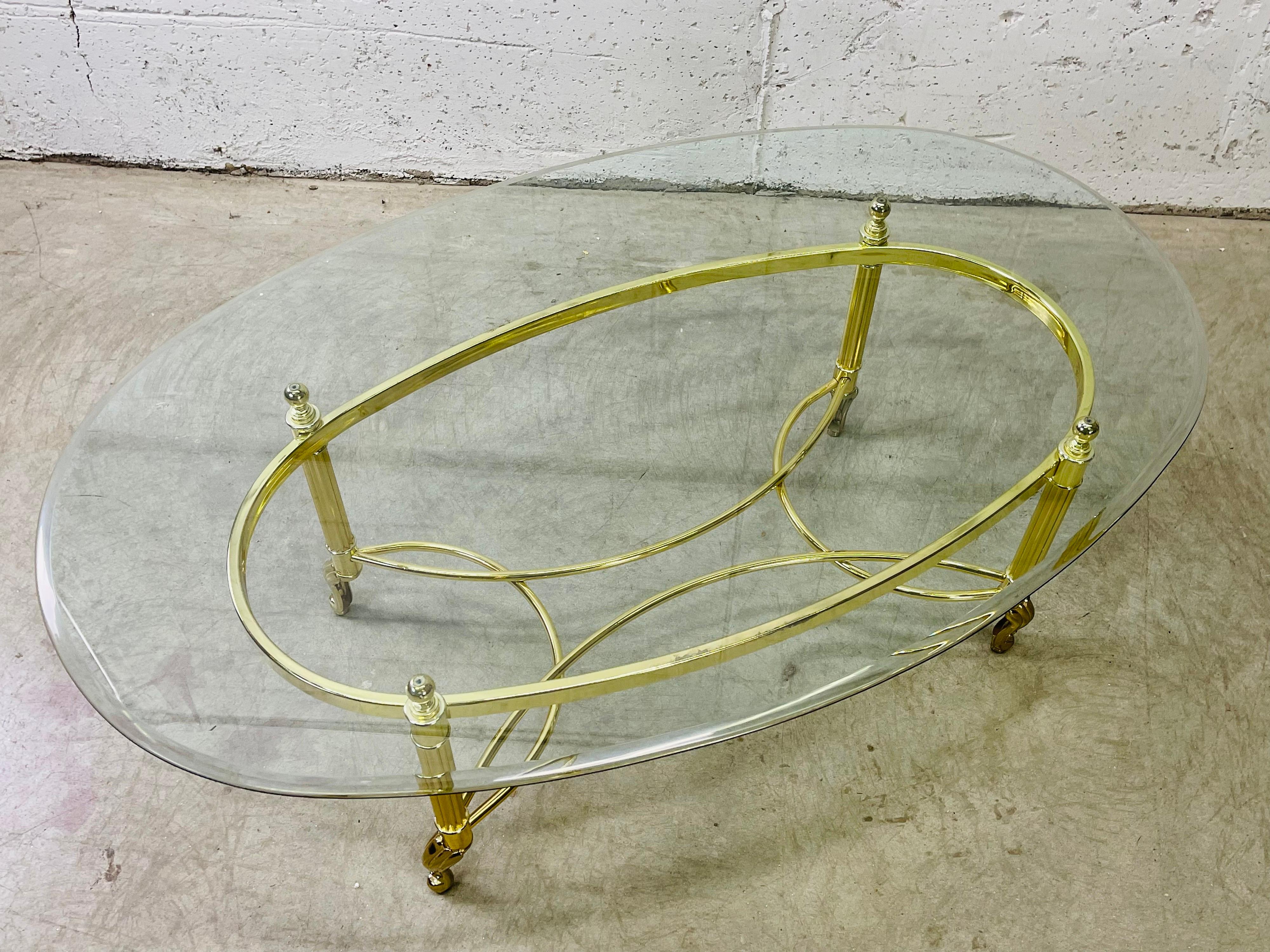 Metal 1960s Oval Glass Top Coffee Table For Sale