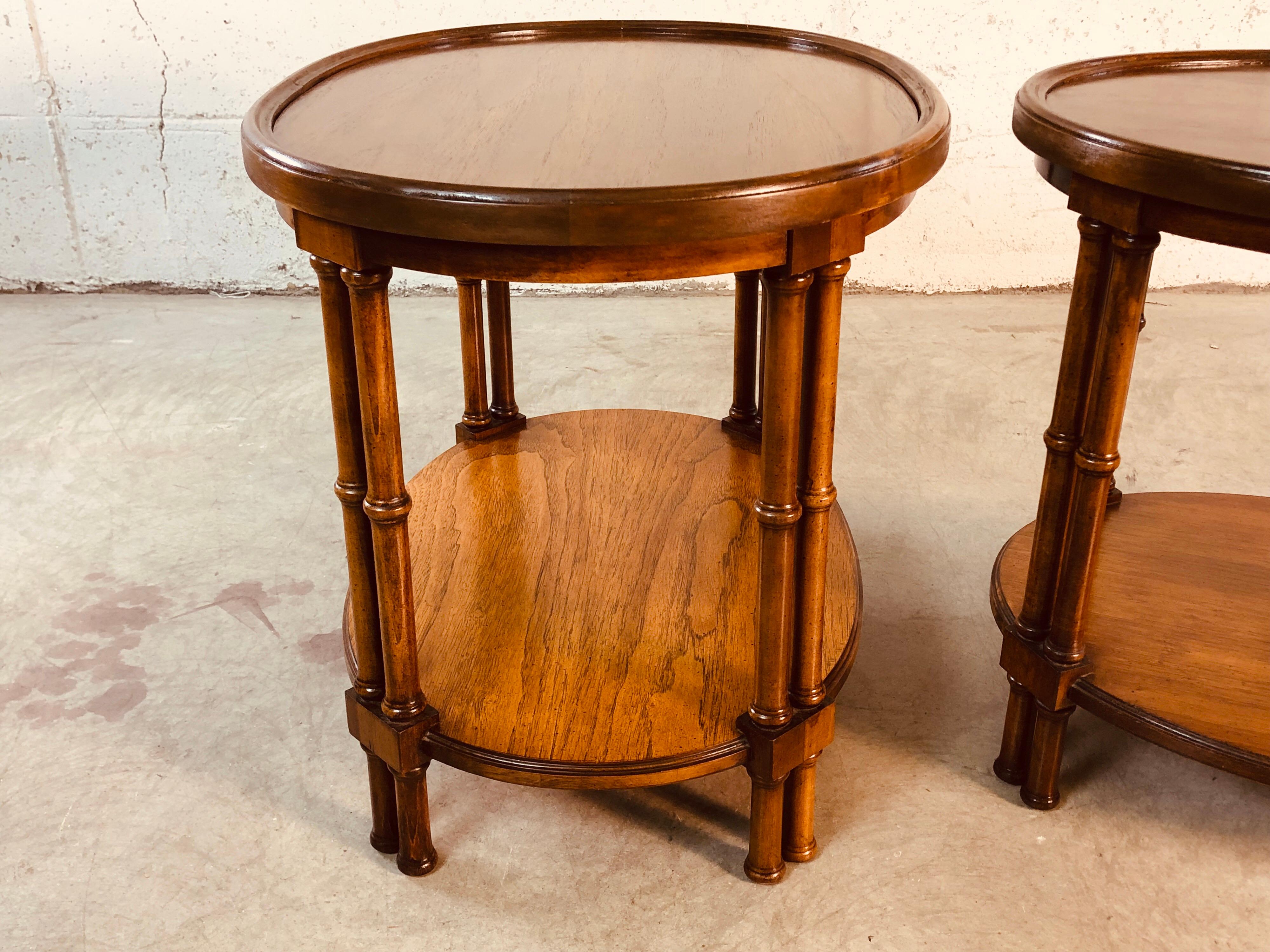 1960s Oval Mahogany Bamboo Style Brandt Furniture Side Tables, Pair For Sale 1